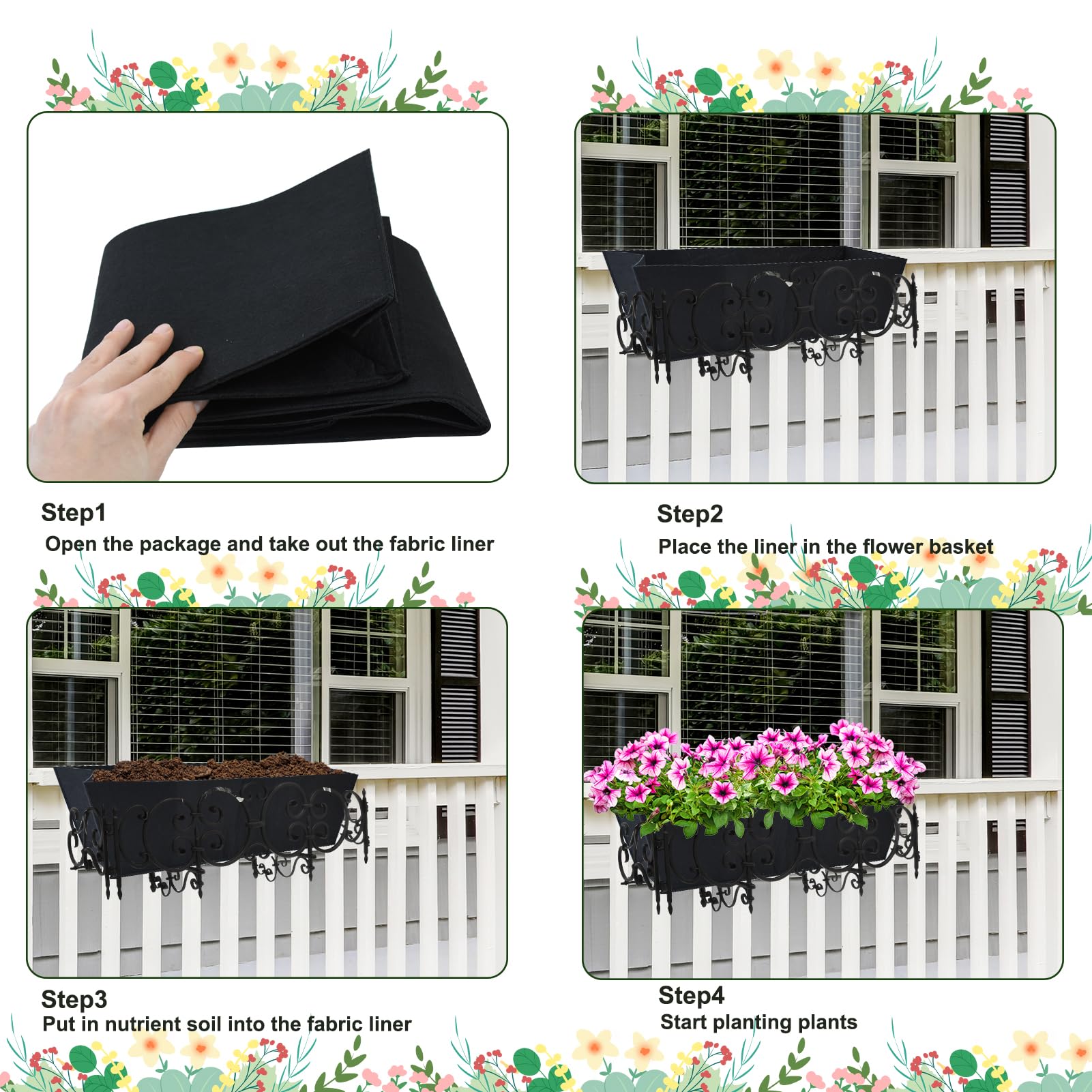 Fantang 4PCS black felt planter liners arranged