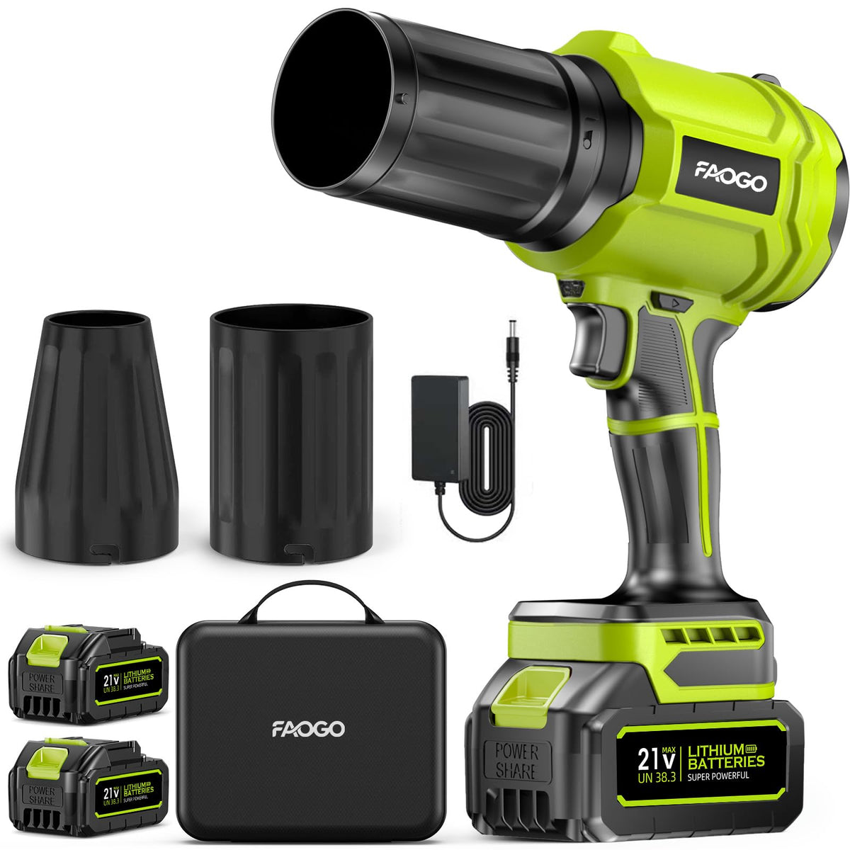 FAOGO cordless leaf blower front view in light green