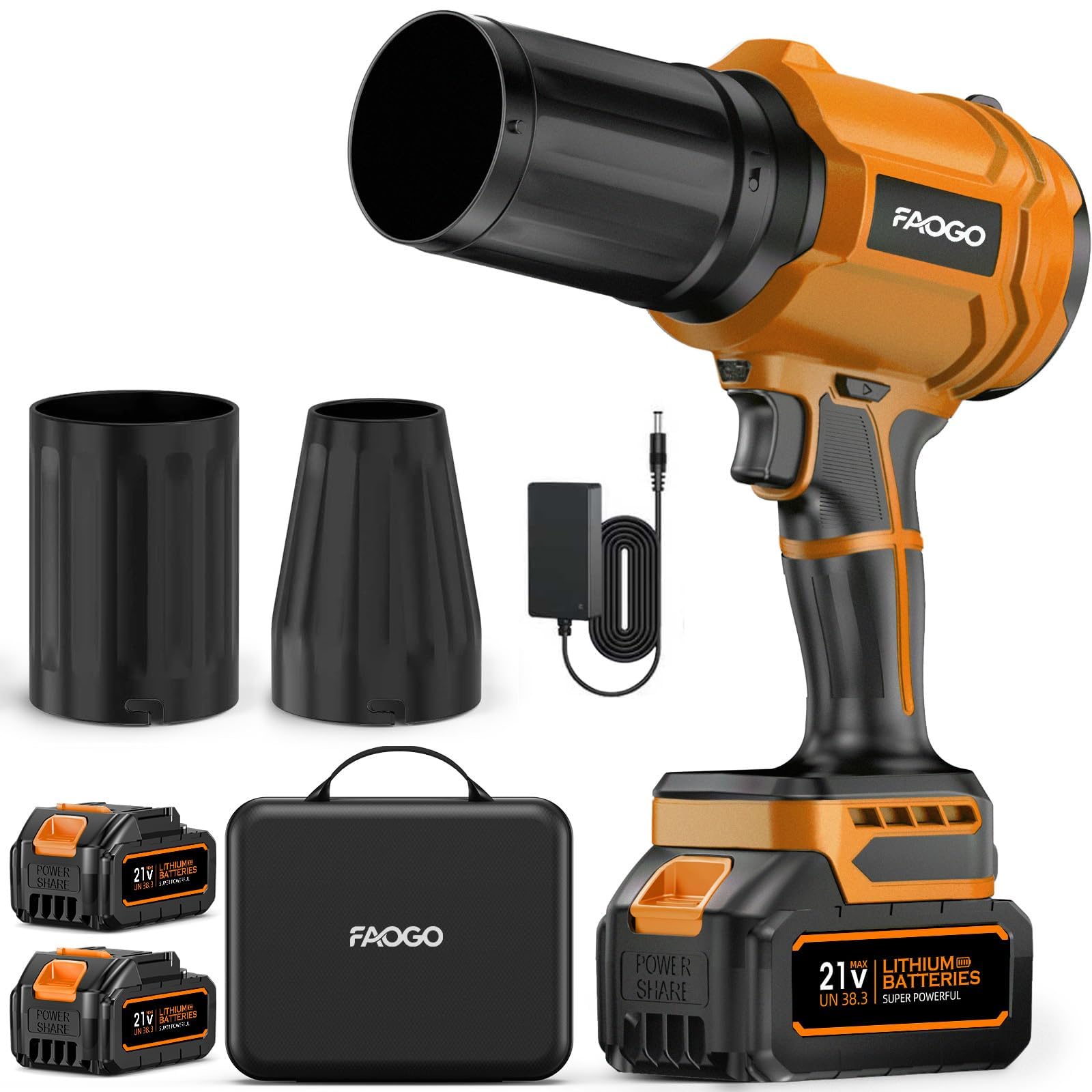 FAOGO Cordless Leaf Blower front view in light orange