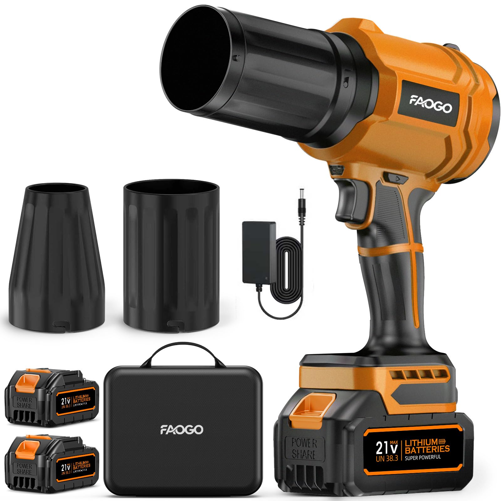 FAOGO Cordless Leaf Blower front view in orange