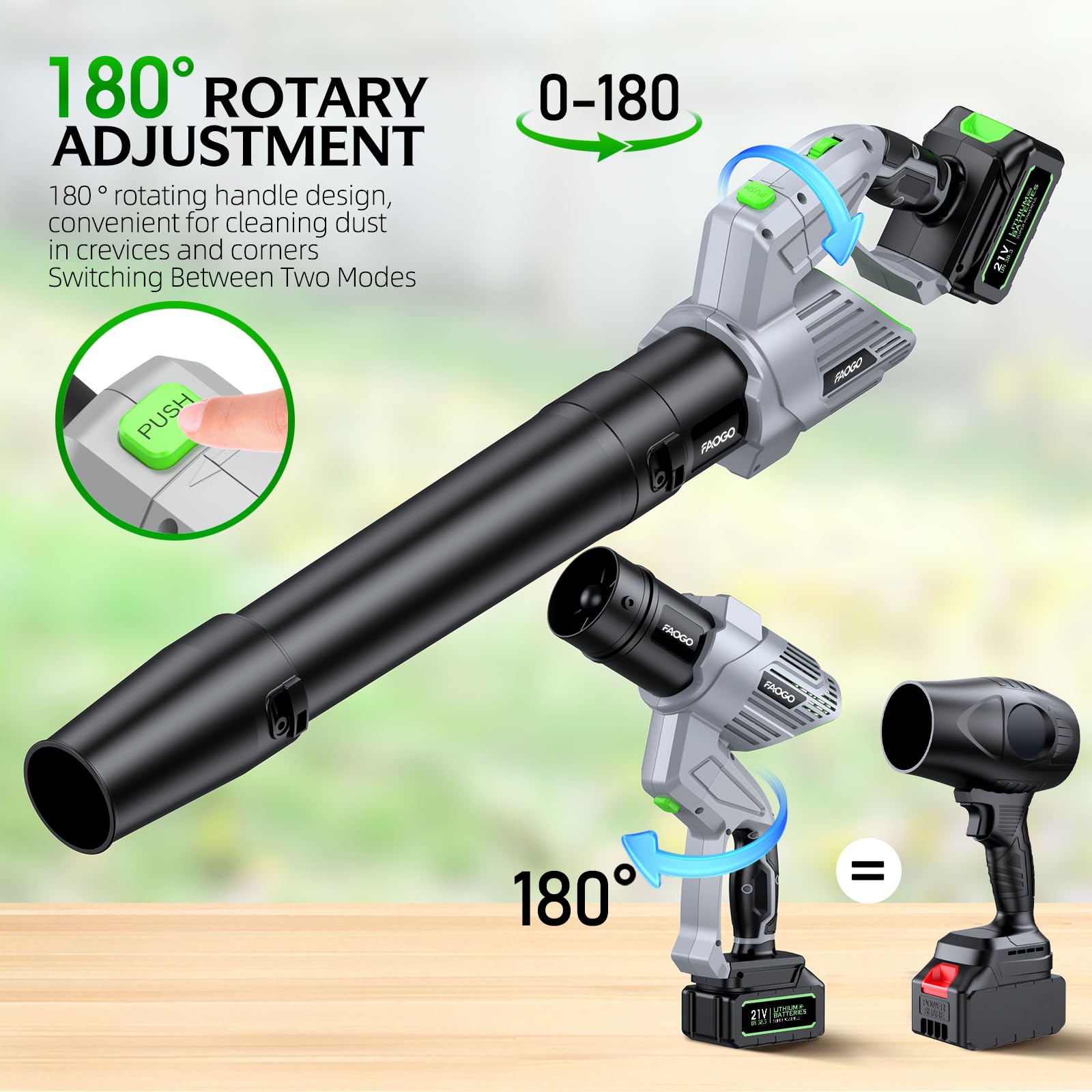 FAOGO Cordless Leaf Blower with two batteries and charger