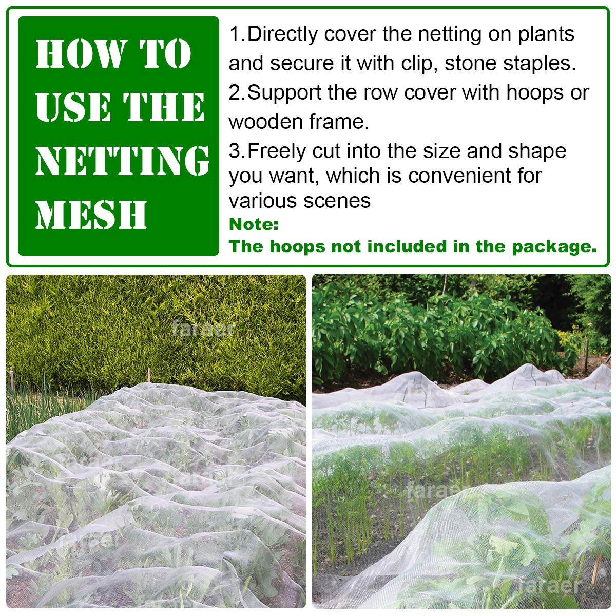 FARAER Garden Barrier Netting 10x10ft covering vegetable plants