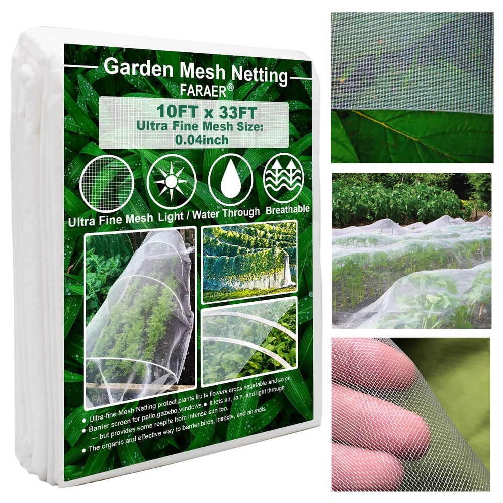 FARAER Garden Netting 10x33 Ft white mesh covering plants