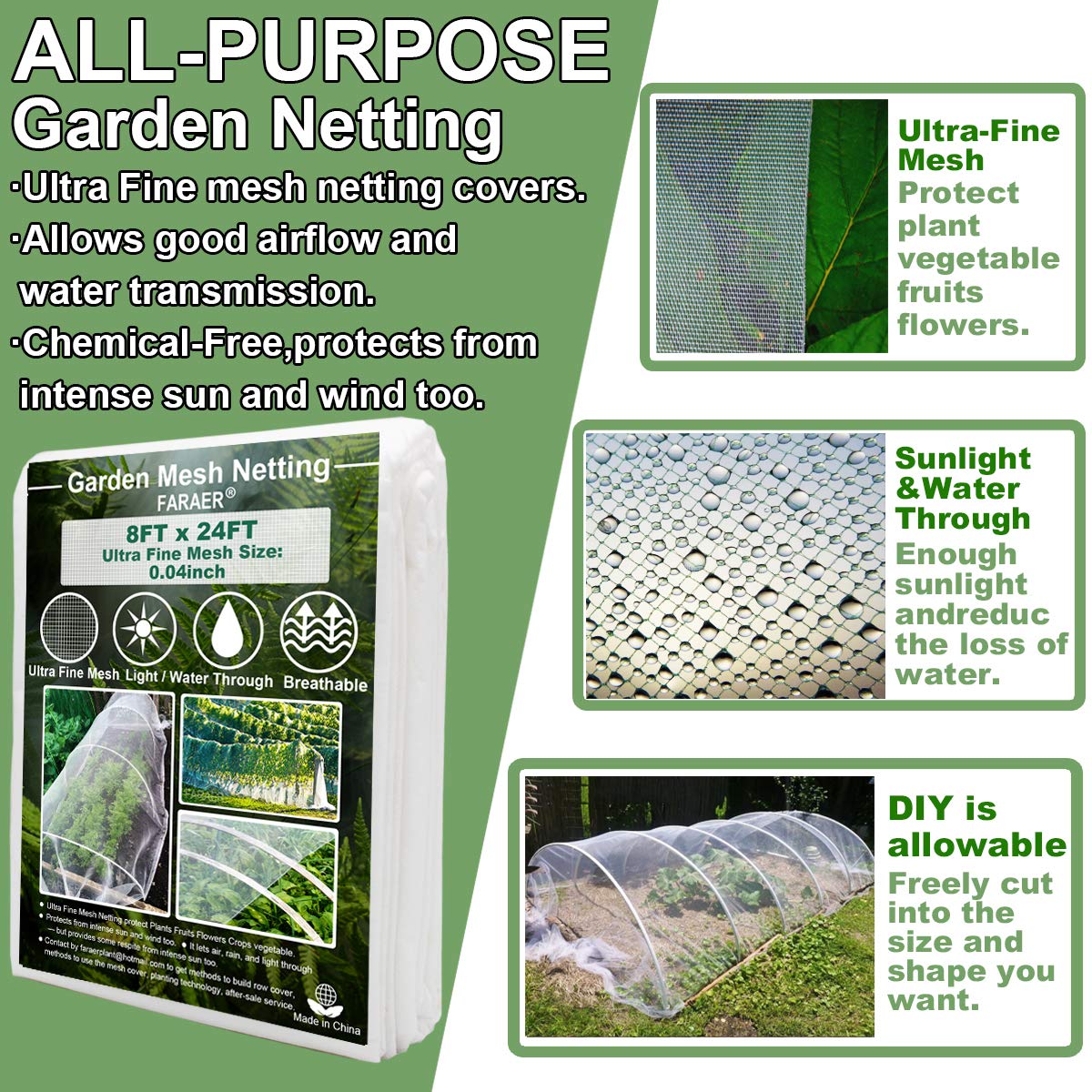 FARAER Ultra Fine Garden Netting covering plants in a garden
