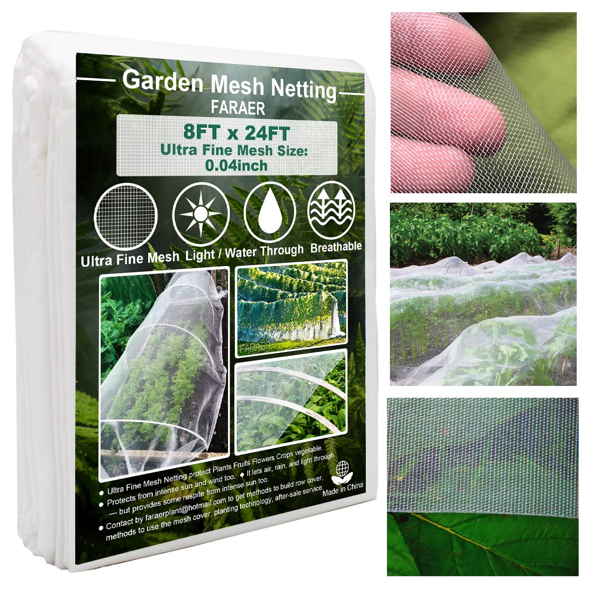 FARAER Ultra Fine Garden Pest Barrier Netting 8x24ft front view