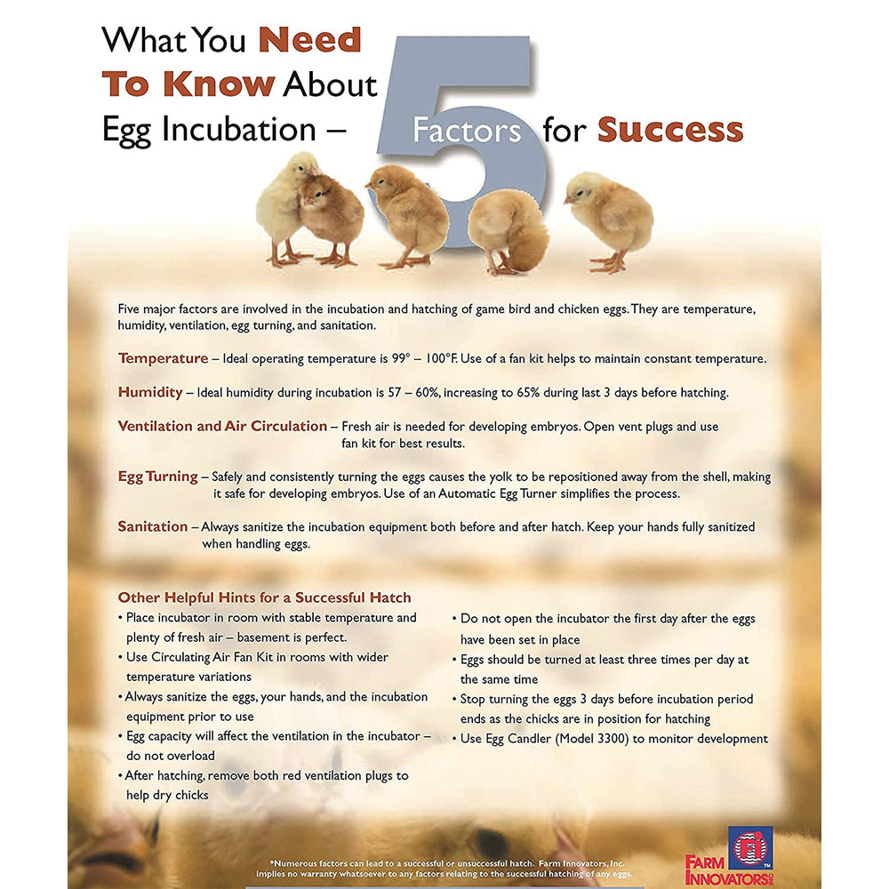 Farm Innovators 2450 incubator with automatic egg turner feature