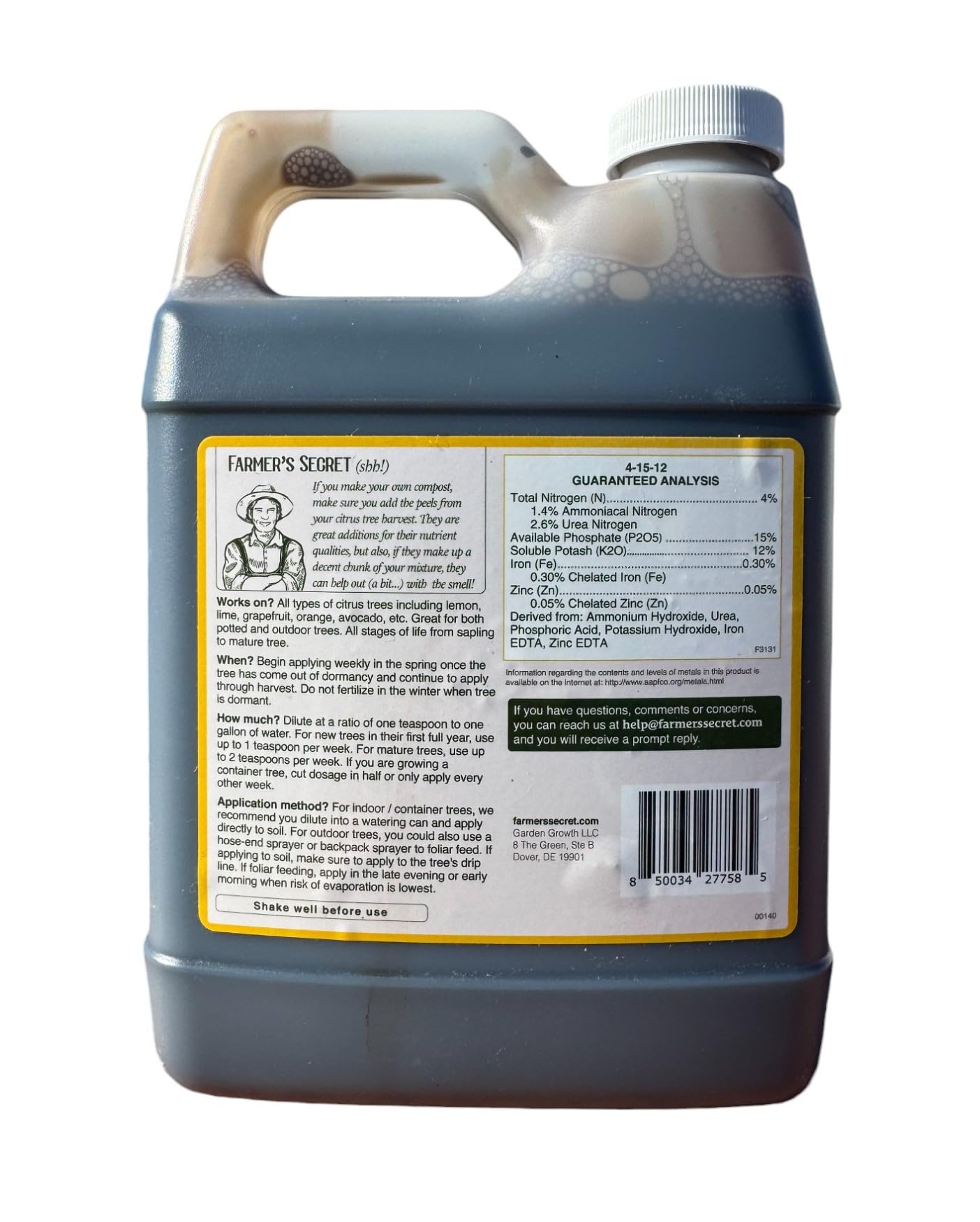 Farmer's Secret Citrus Tree Fertilizer 32oz bottle side view