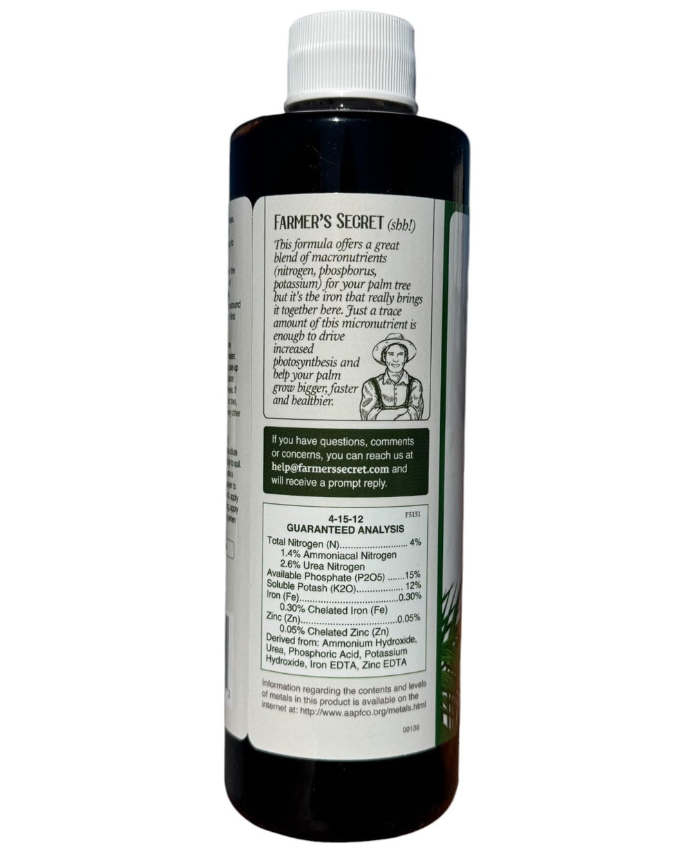 Farmer's Secret Palm Tree Fertilizer 8oz bottle side view