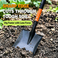 FARMHOLYCOWKING Heavy Duty Flat Shovel in a garden setting