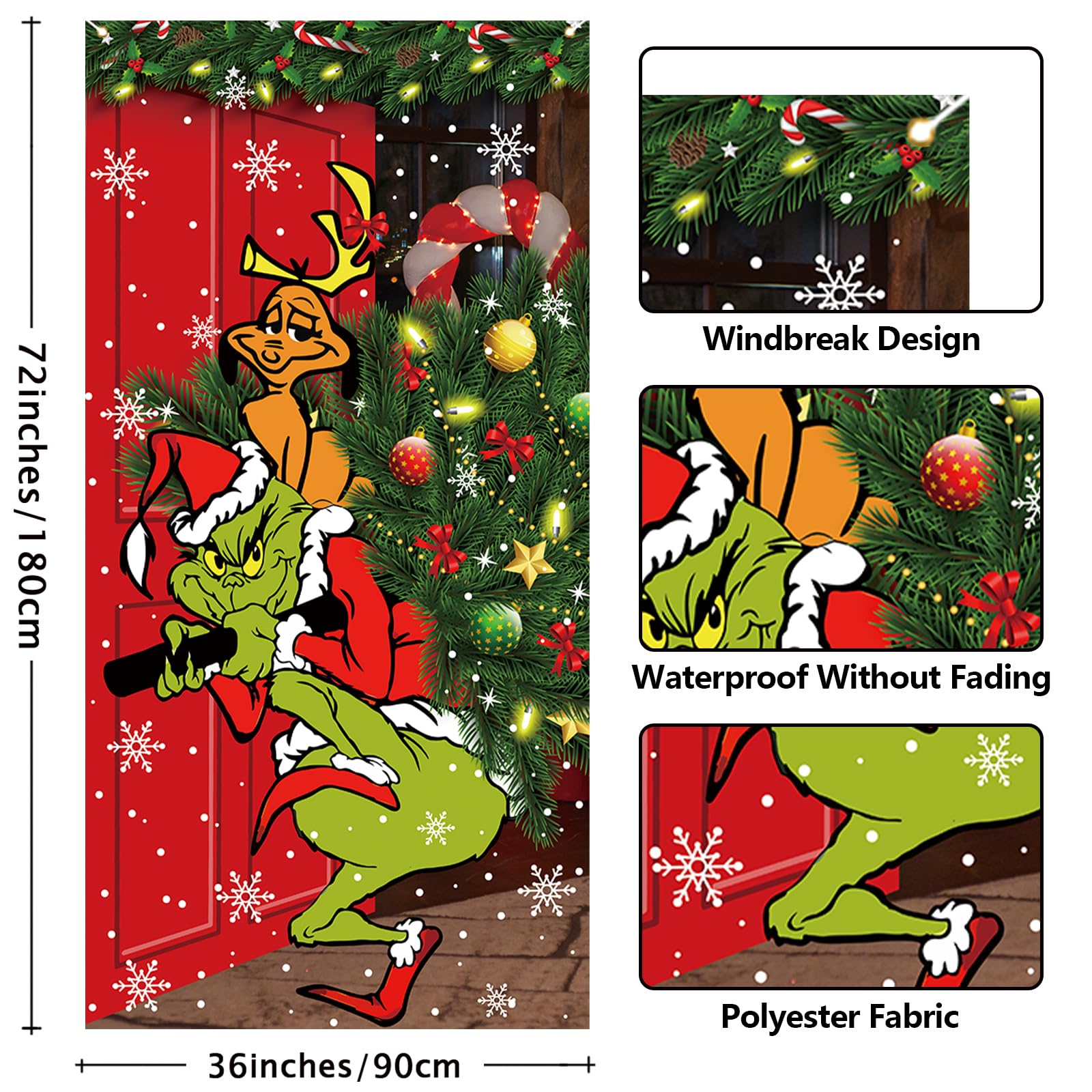 FARMNALL Christmas Door Cover hanging with windproof buckles