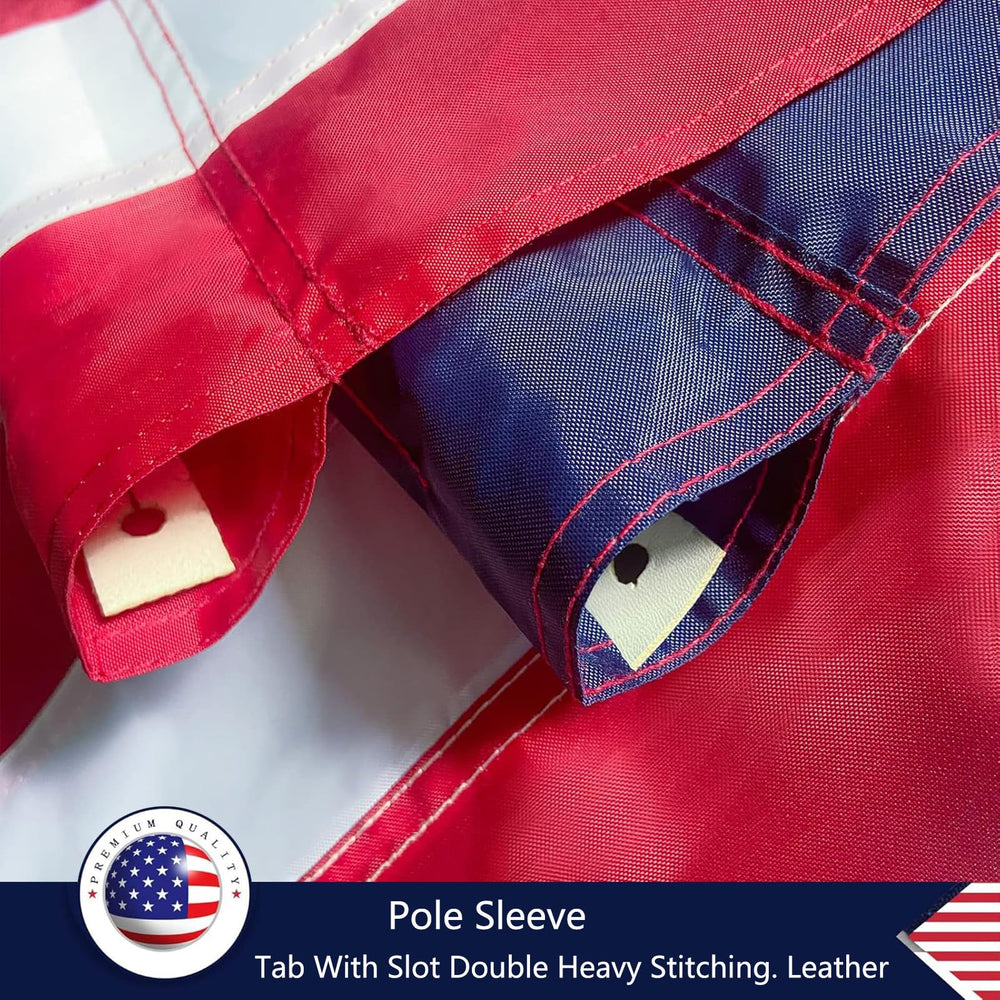 FARQIO American Flag 2x3 pole sleeve close-up of leather tab
