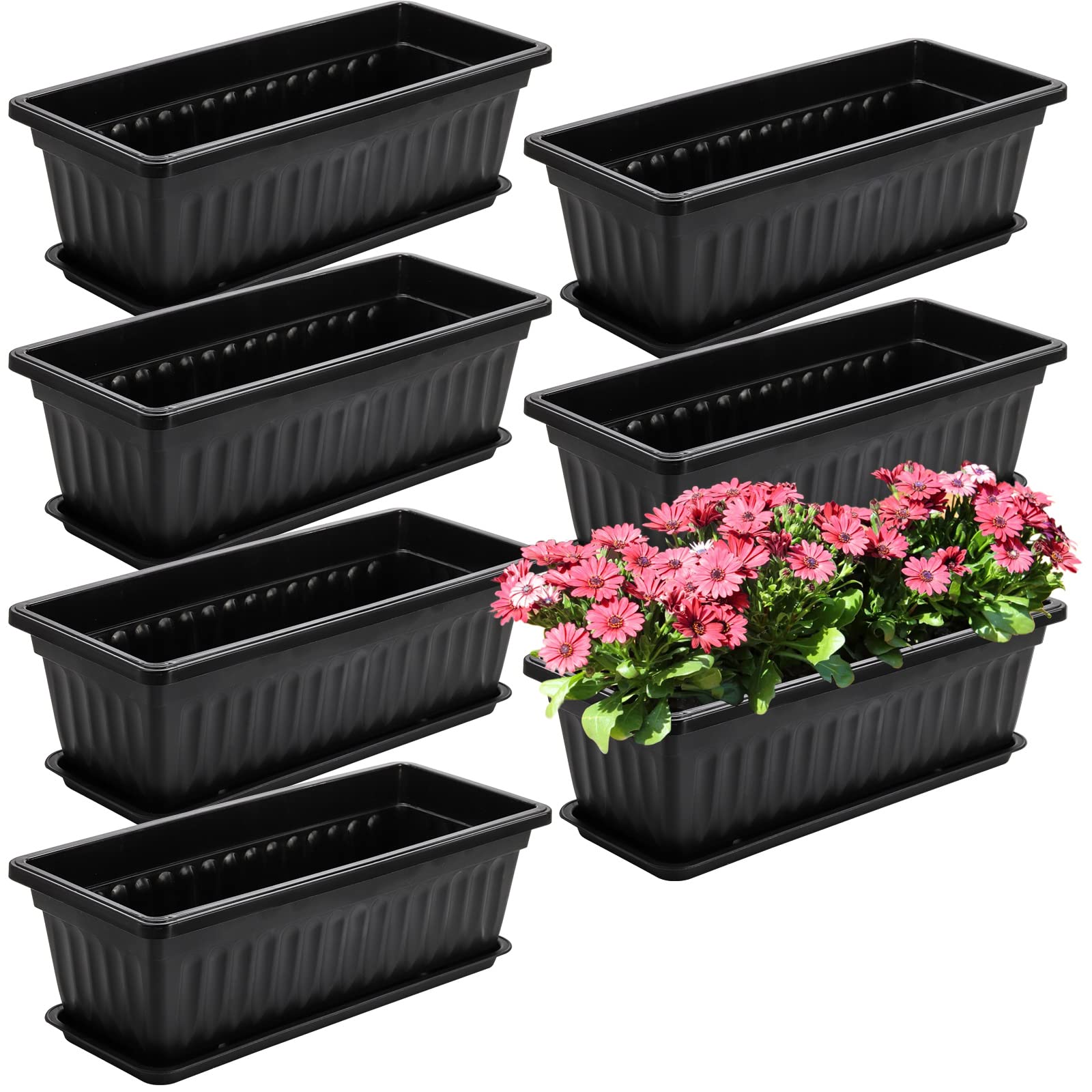 Fasmov 7 pack 17-inch flower window box planters in black