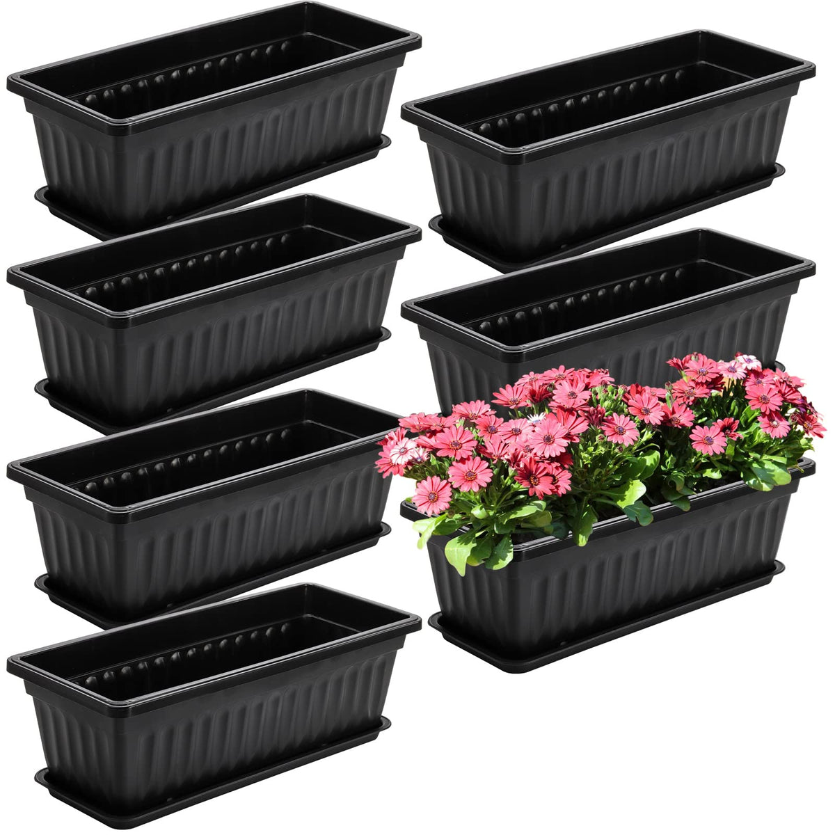 Fasmov 7 pack 17-inch flower window box planters in black