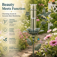Fastruggle Hummingbird Rain Gauge side view with flowers
