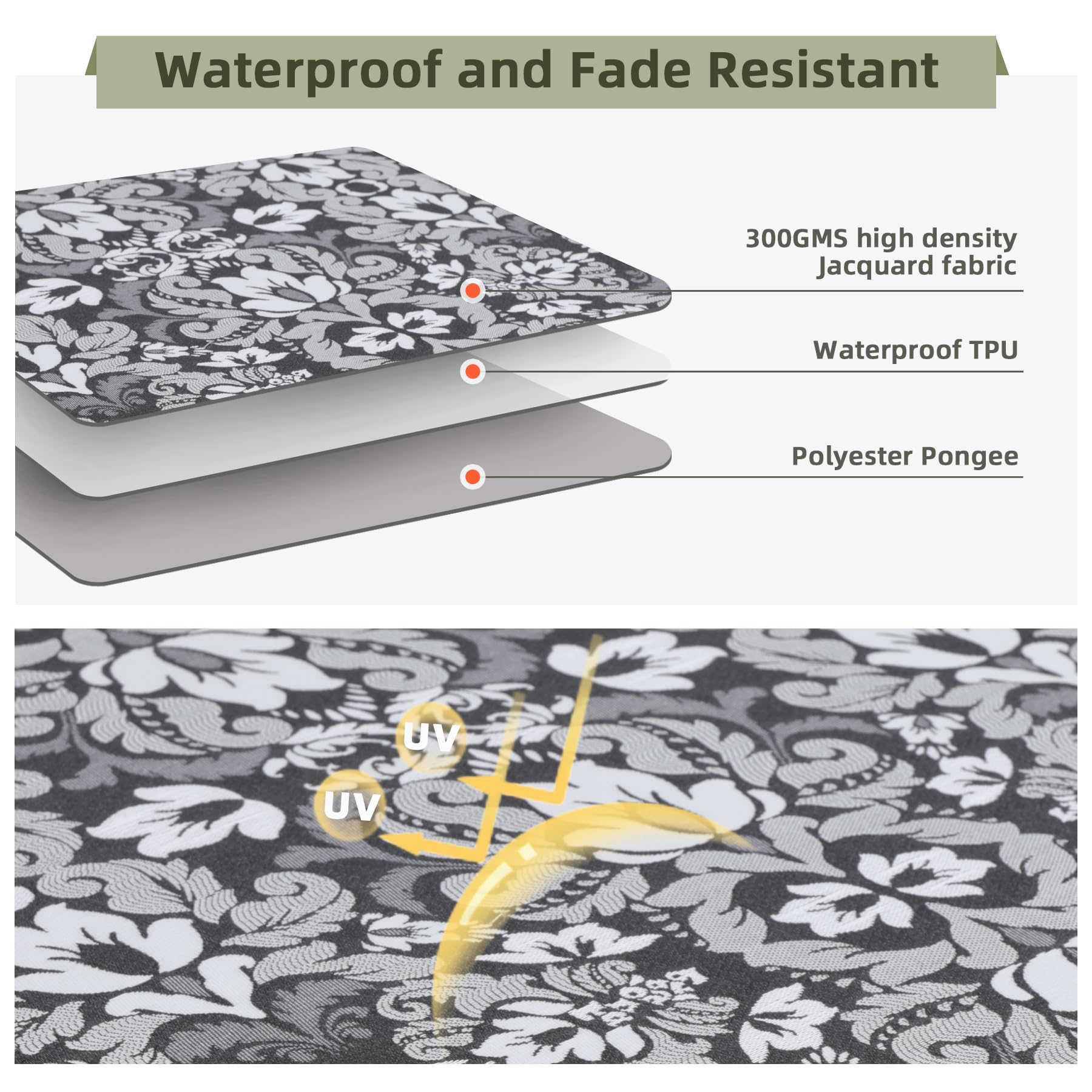 Favoyard back cushion 24 x 20 inches in gray floral design