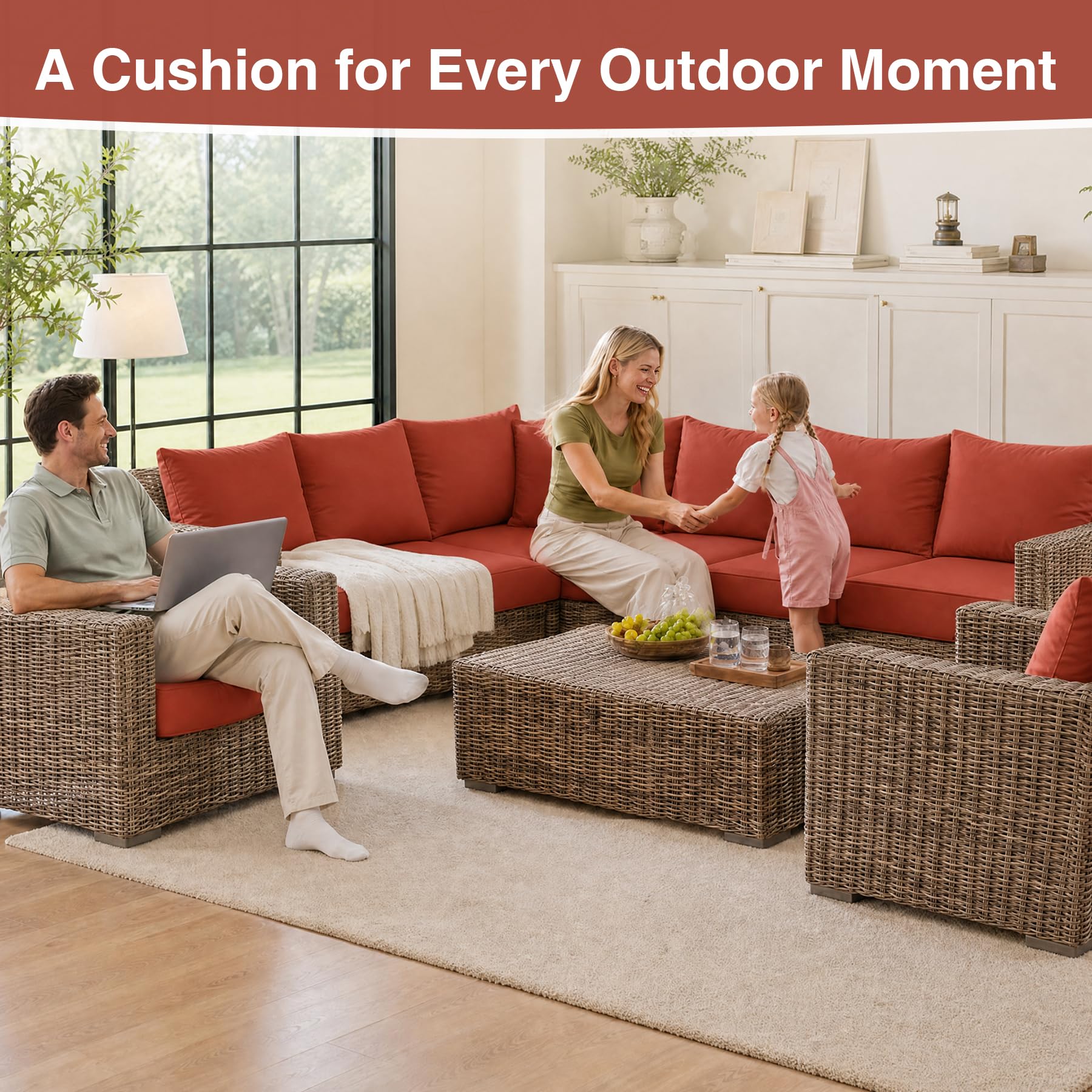 Favoyard cushions in outdoor garden setting