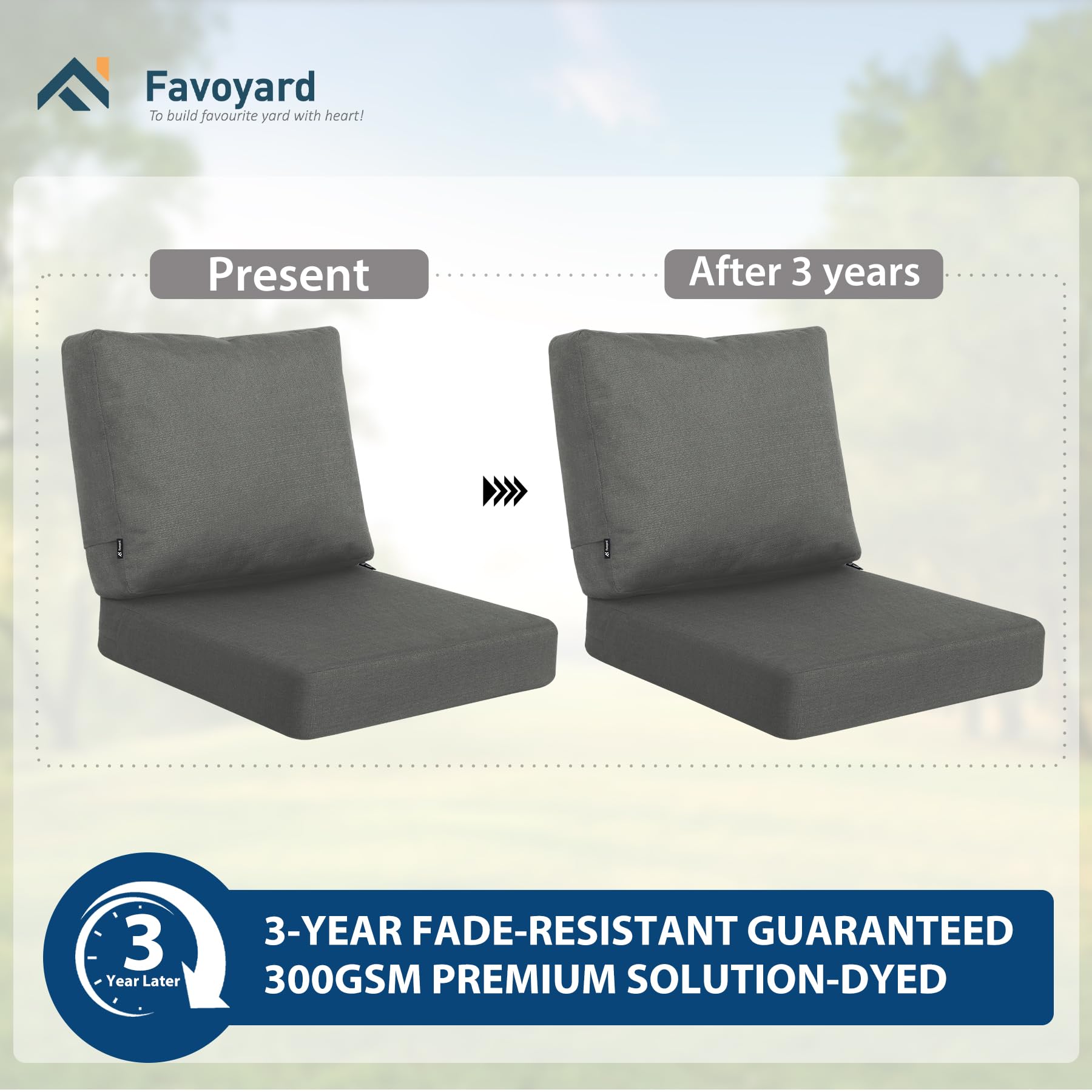 Favoyard cushions on outdoor patio chair
