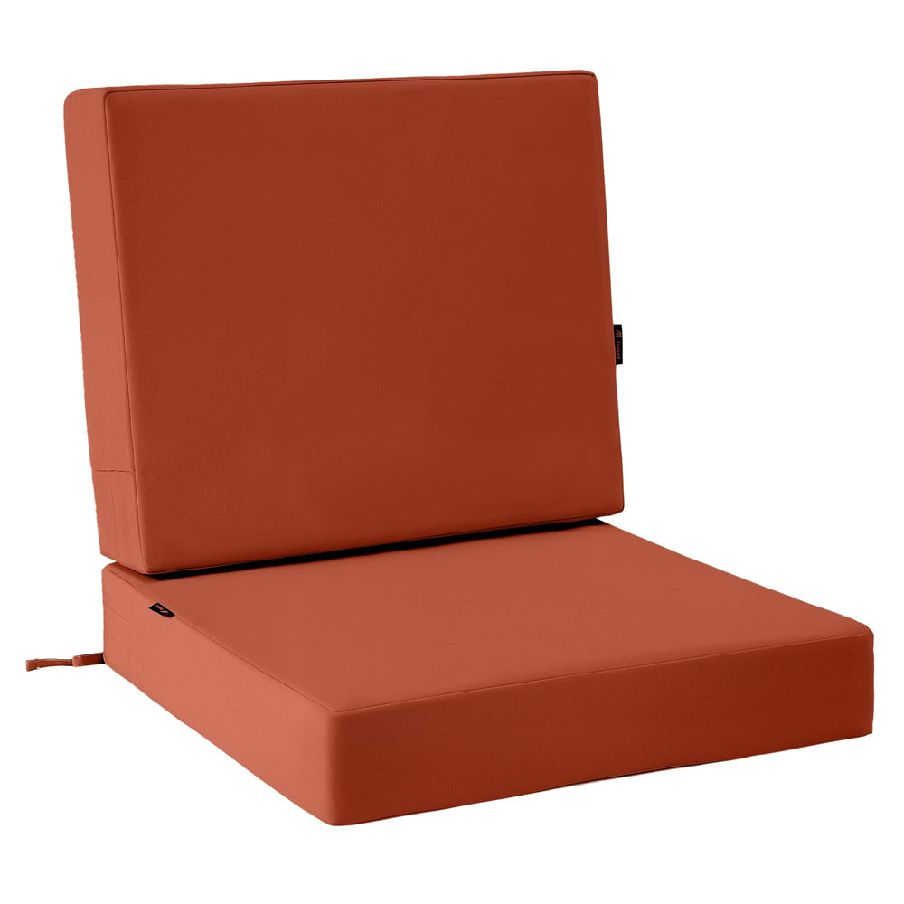 Favoyard cushions with straps secured to patio furniture