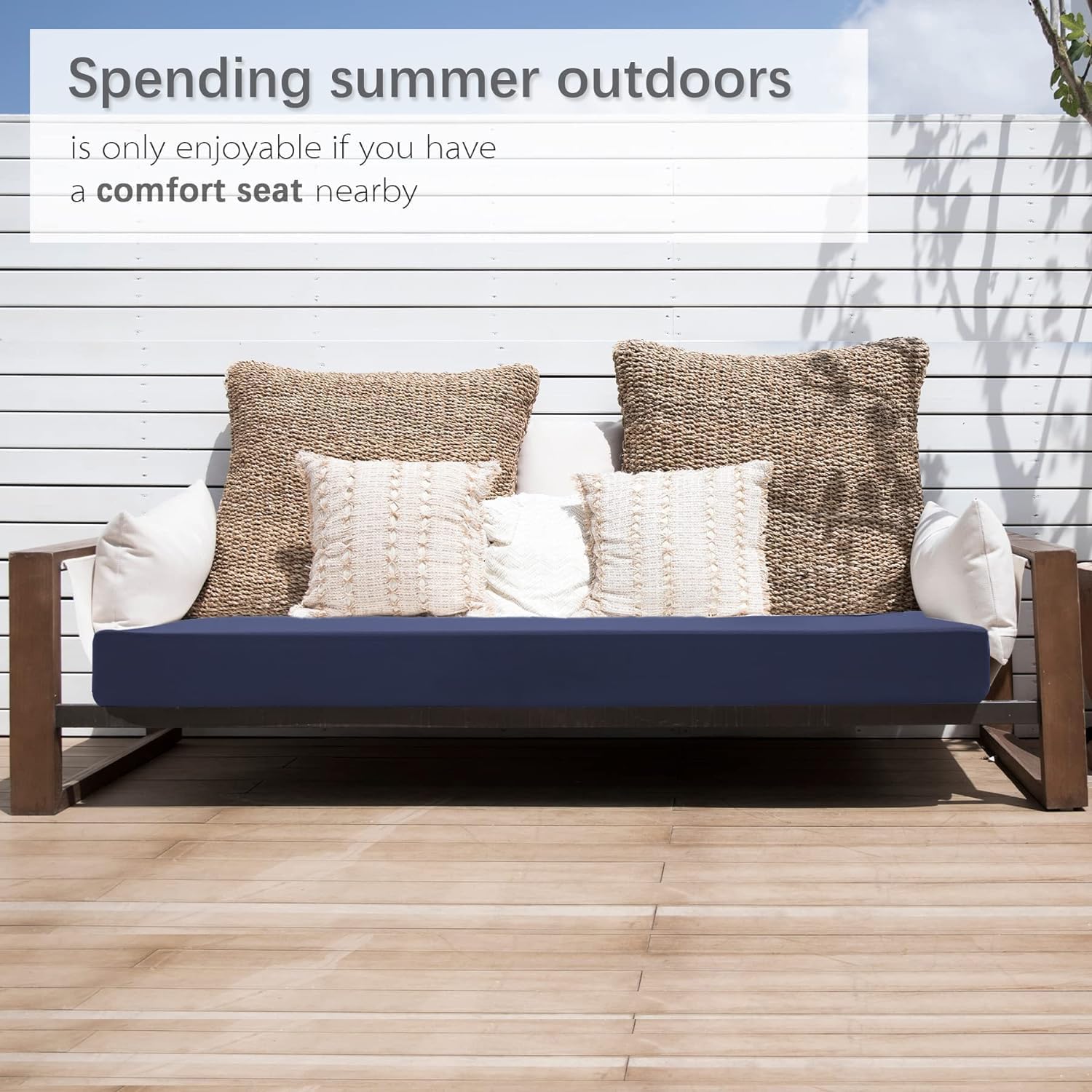 Favoyard Outdoor Bench Cushion in a garden setting