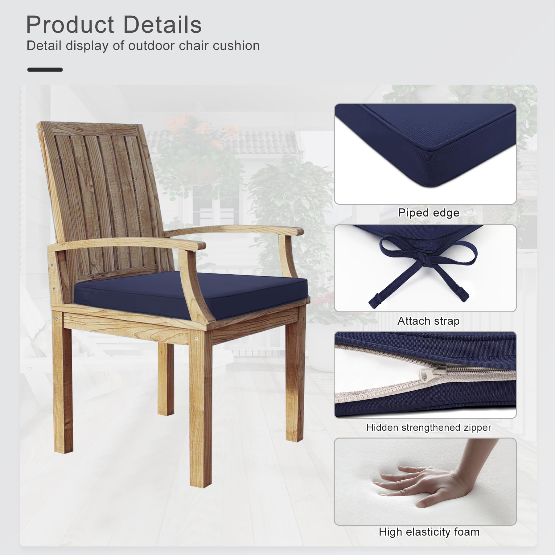 Favoyard Outdoor Chair Cushion navy blue on patio chair