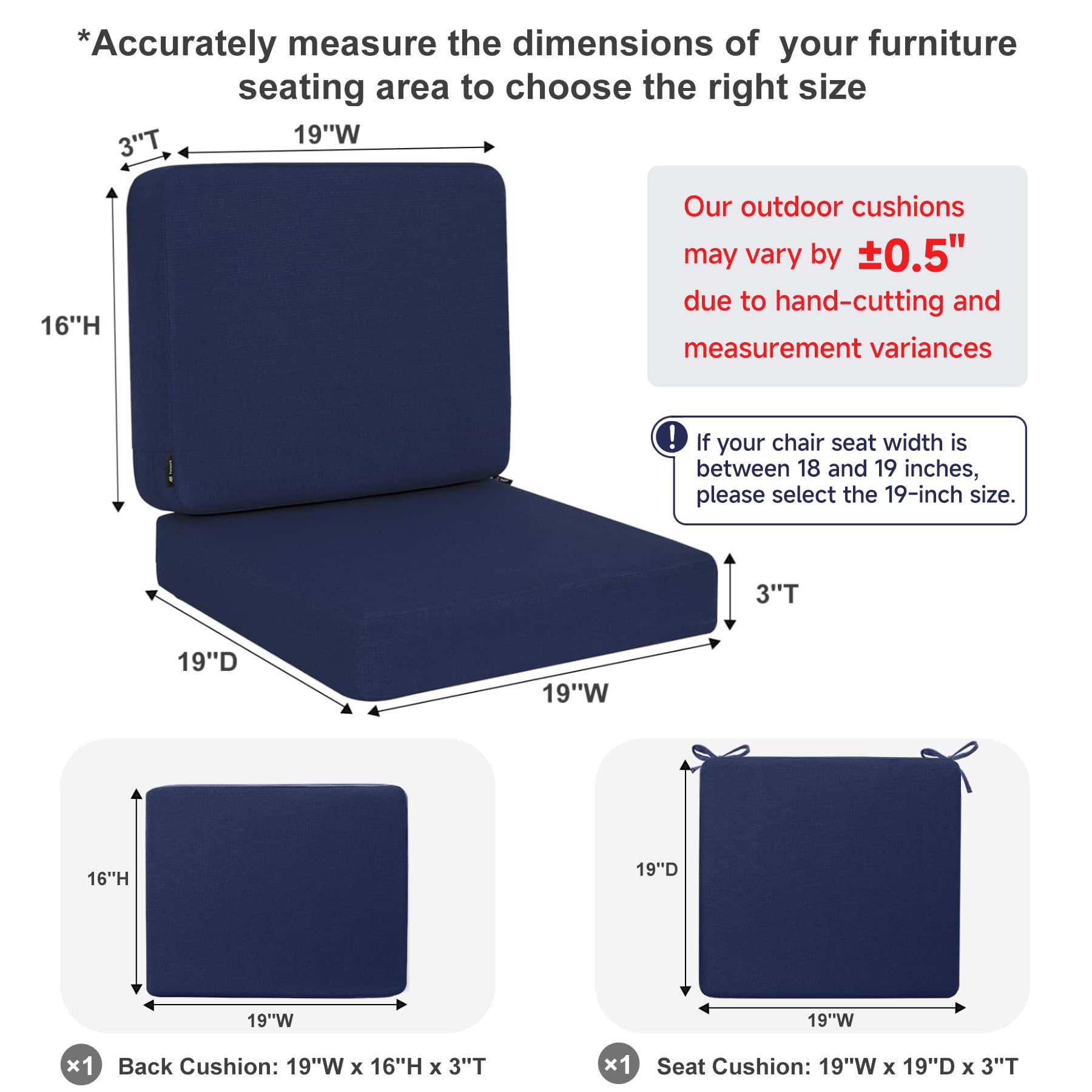 Favoyard Outdoor Deep Seat Cushion Set, blue, side view