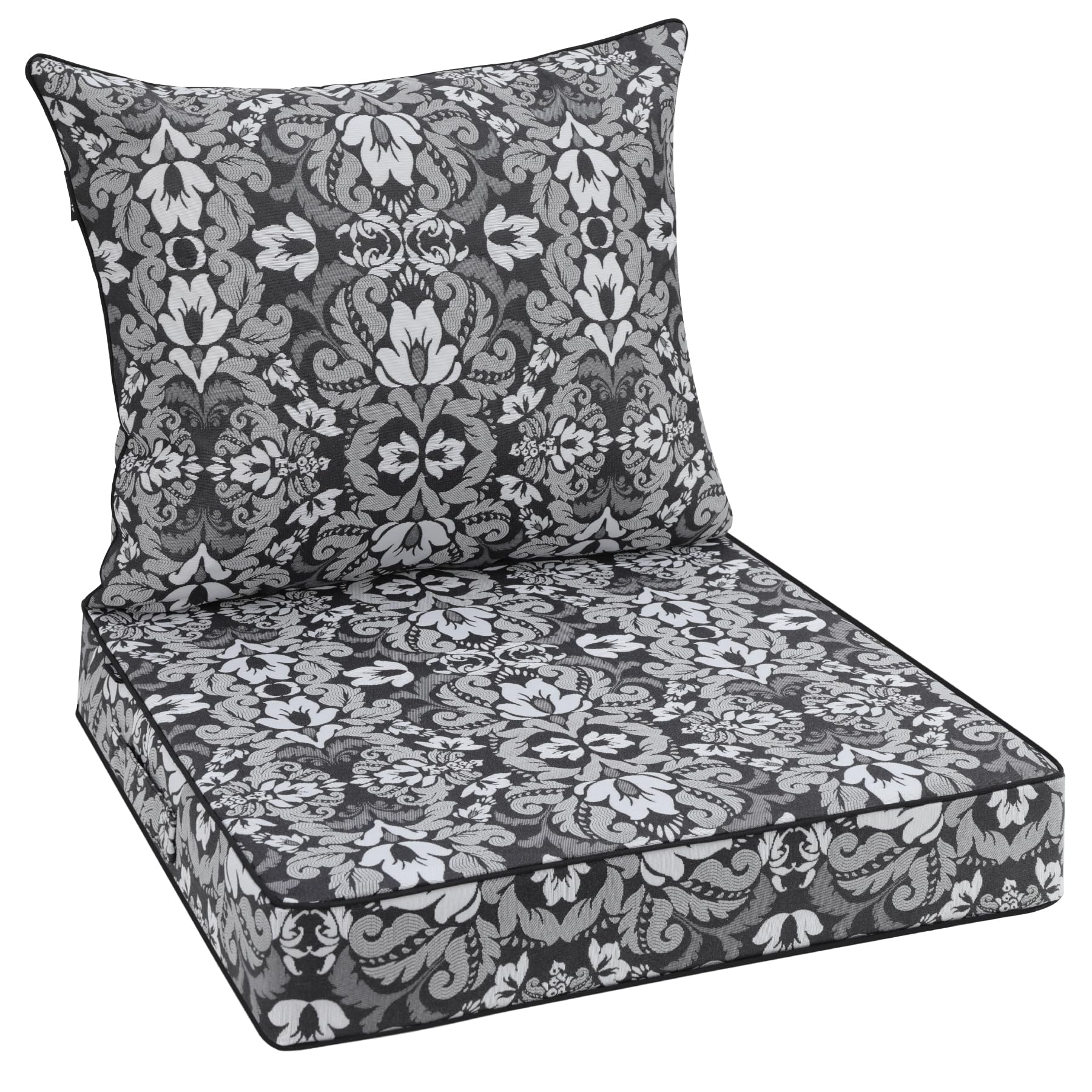 Favoyard Outdoor Deep Seat Patio Cushion Set front view in gray floral