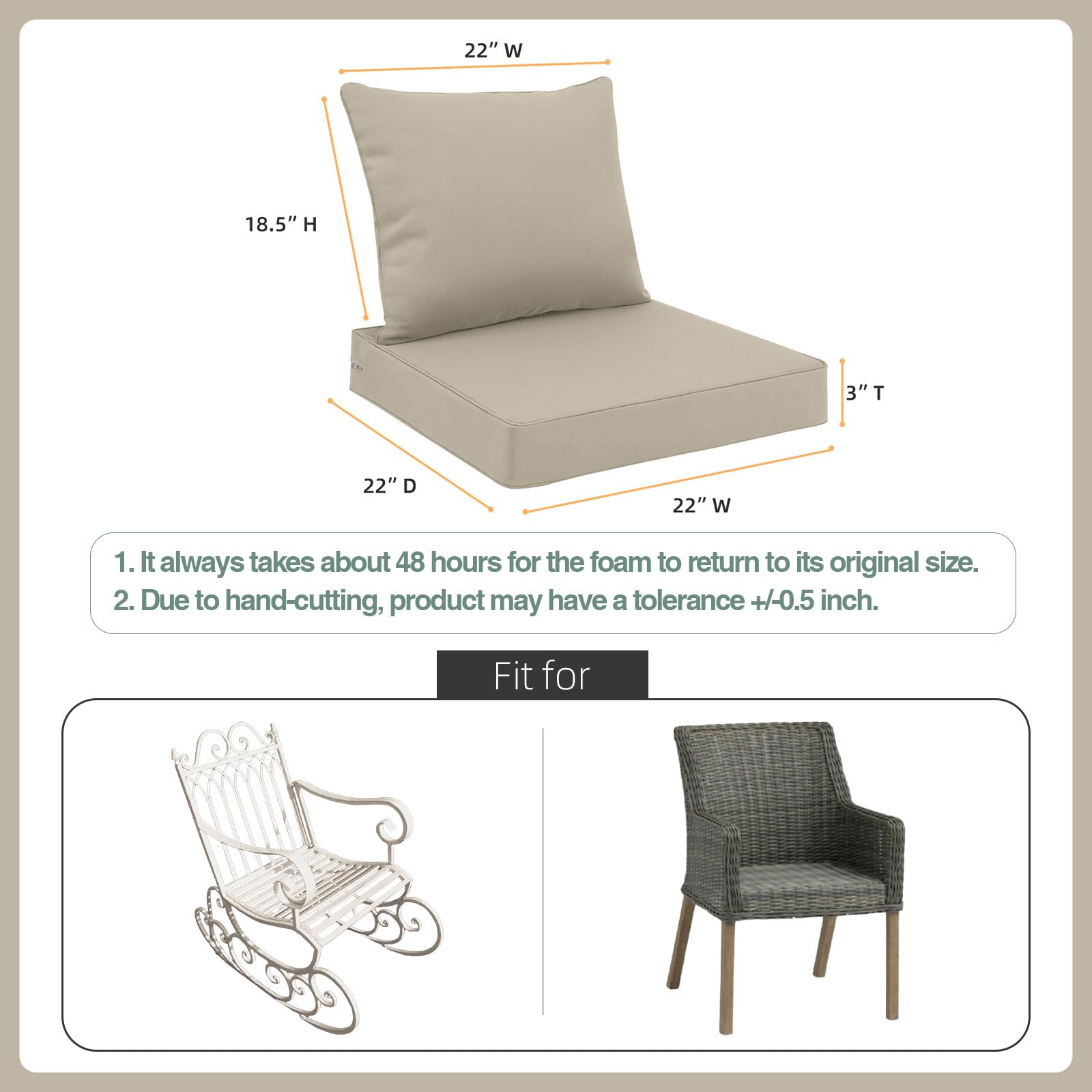 Favoyard Outdoor Patio Seat Cushion beige side view