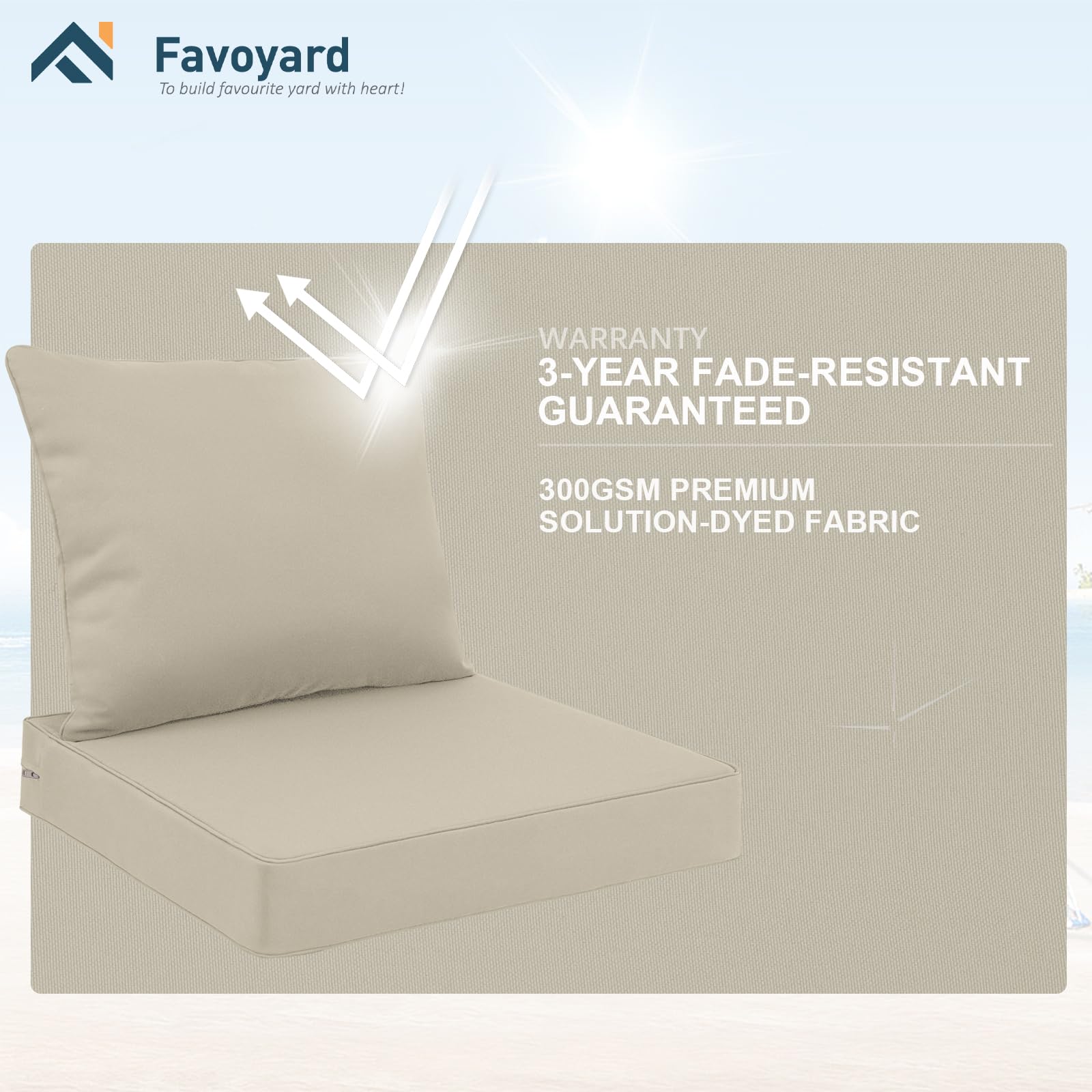 Favoyard Outdoor Patio Seat Cushion showing hidden zipper