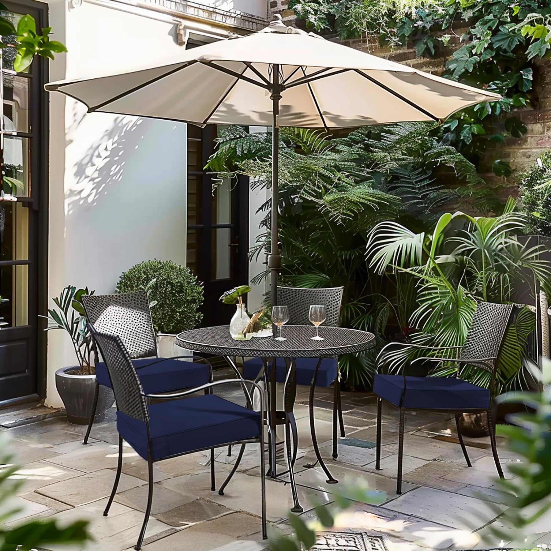 Favoyard patio chair cushion side view with straps