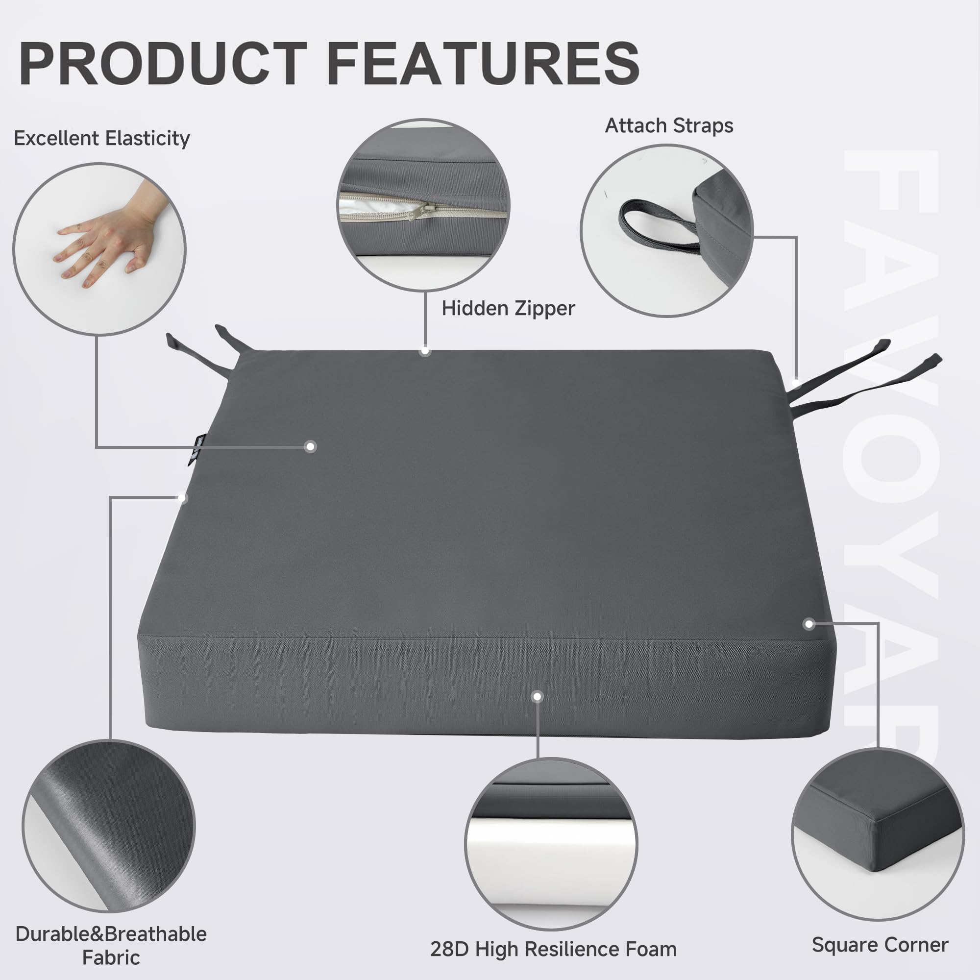 Favoyard Patio Chair Cushions pack of 2 in packaging