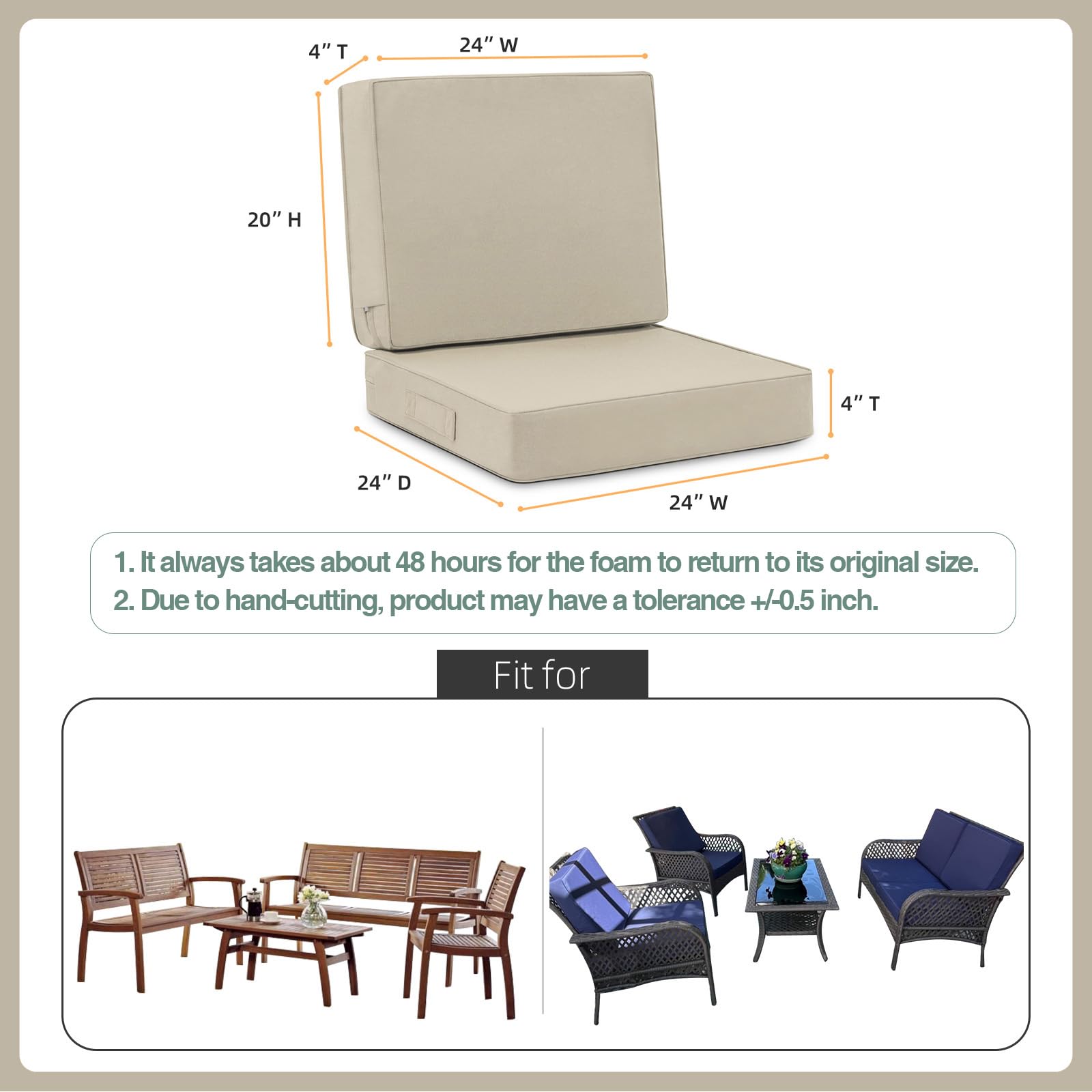 Favoyard seat cushion dimensions 24x24 inches