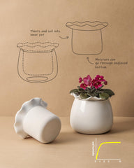 Fayoula Self Watering Plant Pot 6 Inch White Ceramic side view