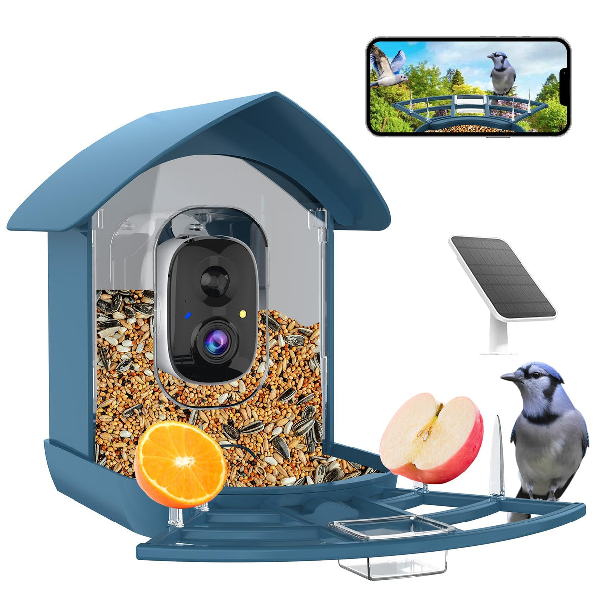 Fazoxo Bird Feeder Camera in Pure Navy Blue front view