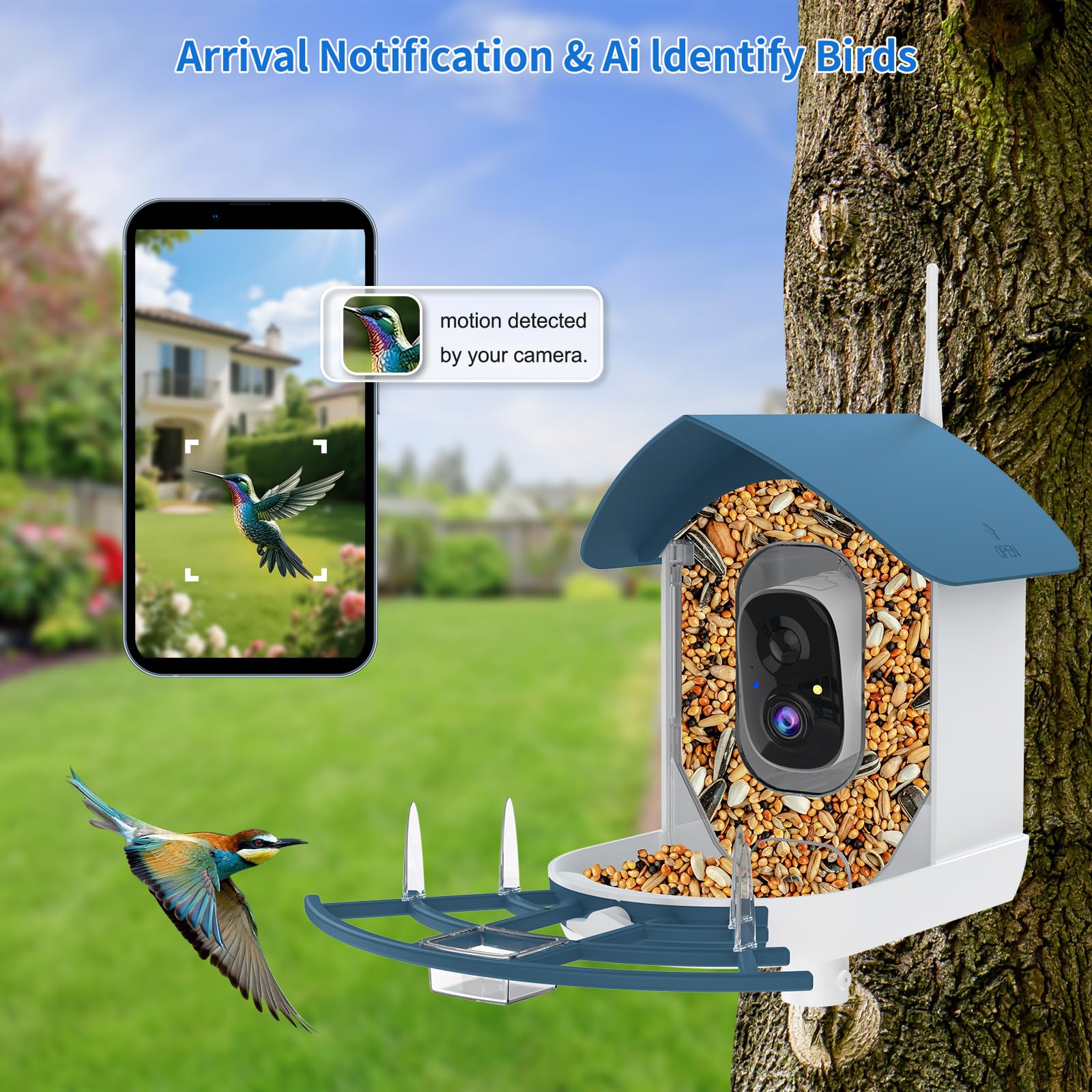 Fazoxo Bird Feeder with Camera side view showing solar panel