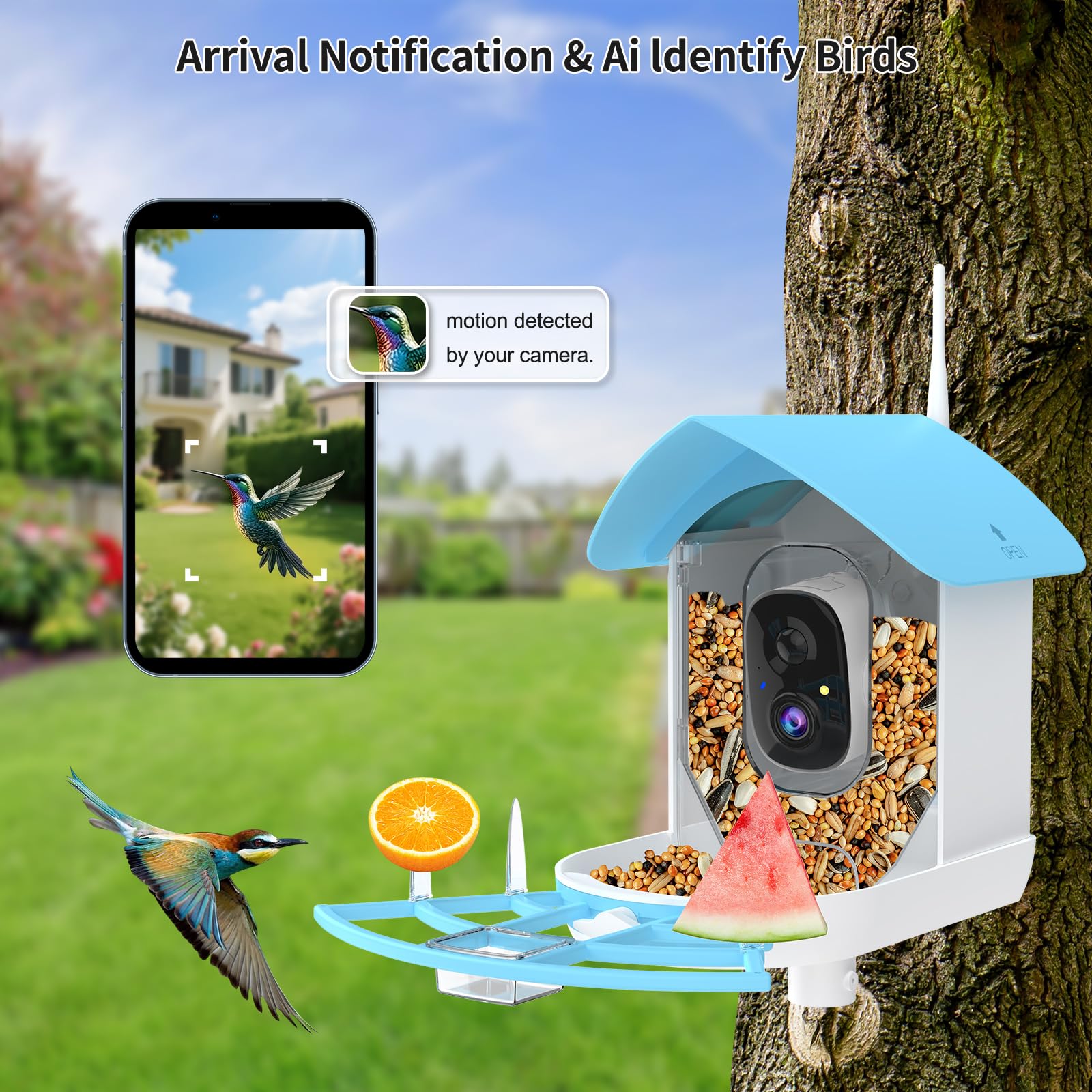Fazoxo Bird Feeder with Solar Panel side view