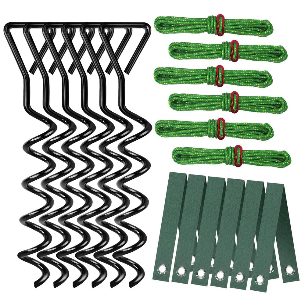 FCENDS Tree Stake Kit with 6 spiral stakes and straps, black