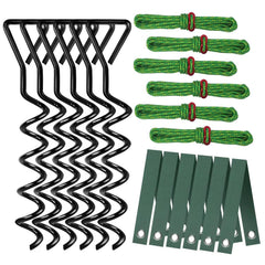 FCENDS Tree Stake Kit with 6 spiral stakes and straps, black