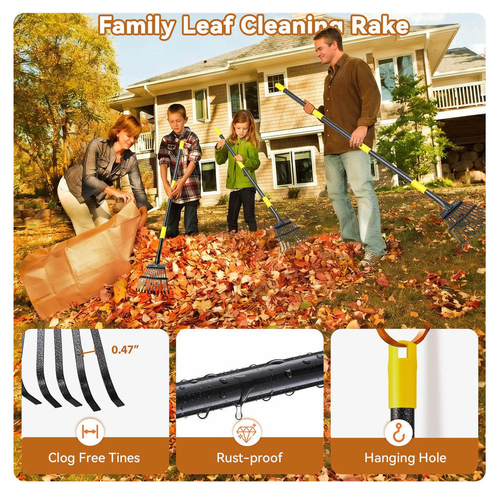 Feblomst Garden Leaf Rake with leaves collected