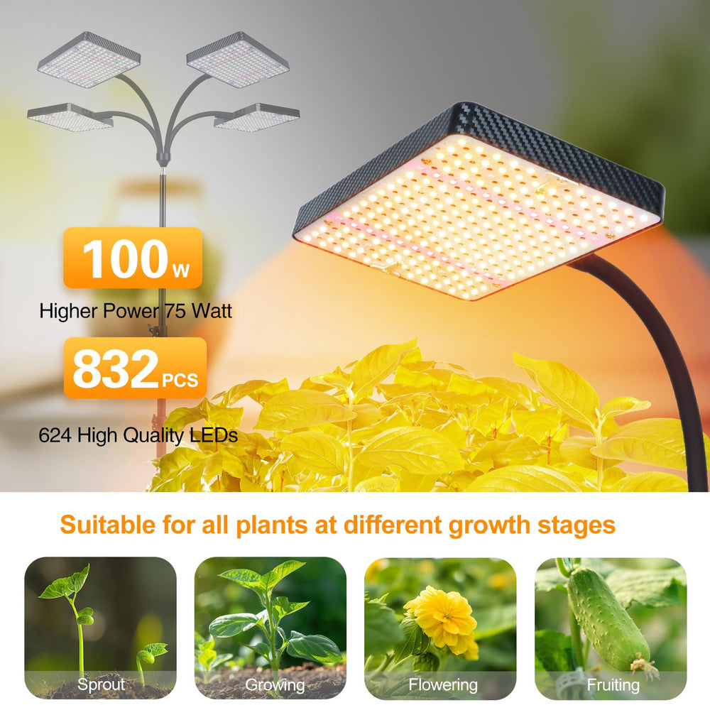 FECiDA grow light illuminating a variety of indoor plants
