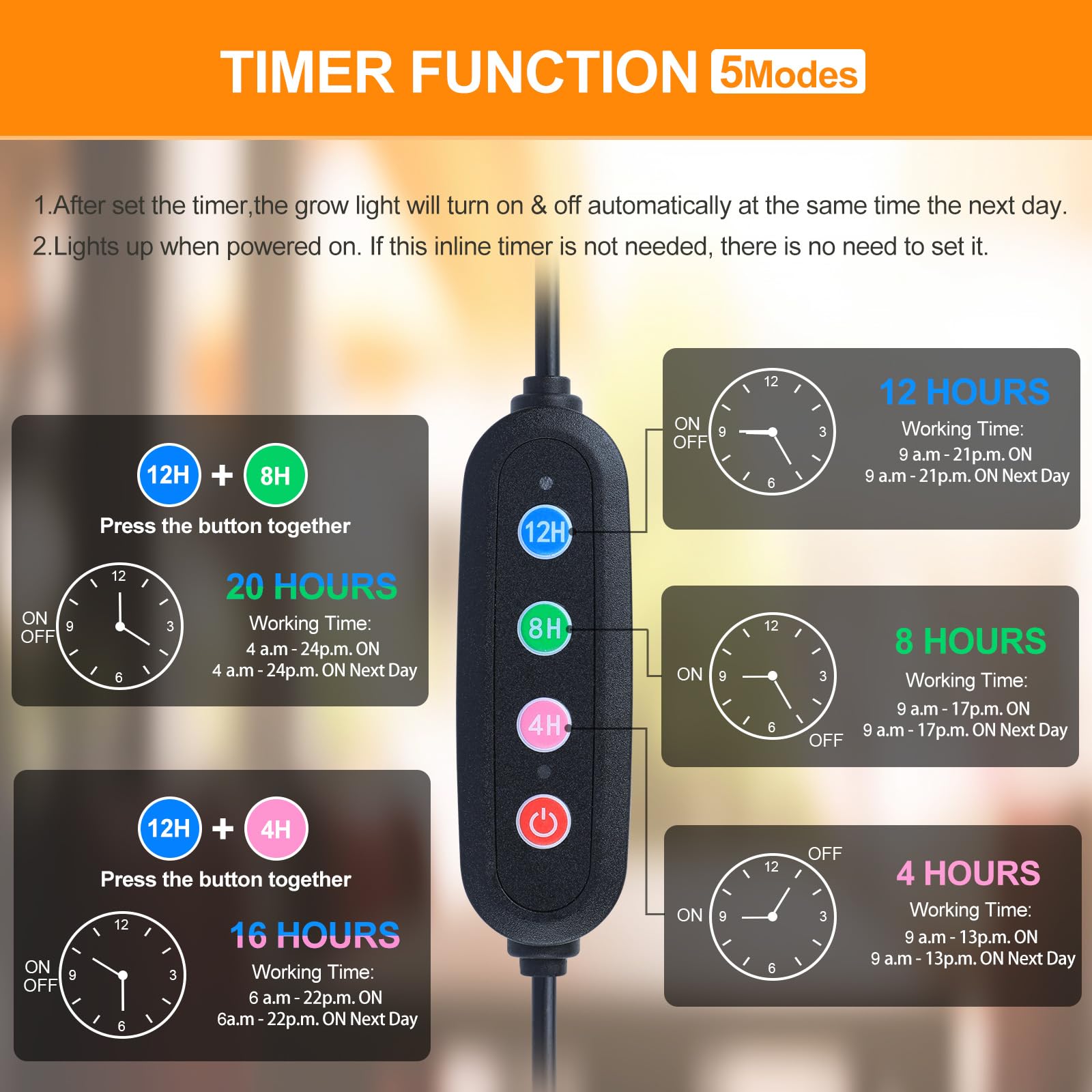 FECiDA grow light with timer feature displayed on control panel