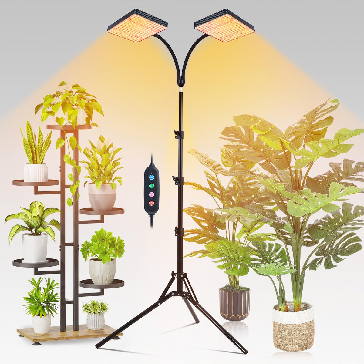 FECiDA Indoor Grow Light with 2 lamp heads and adjustable stand