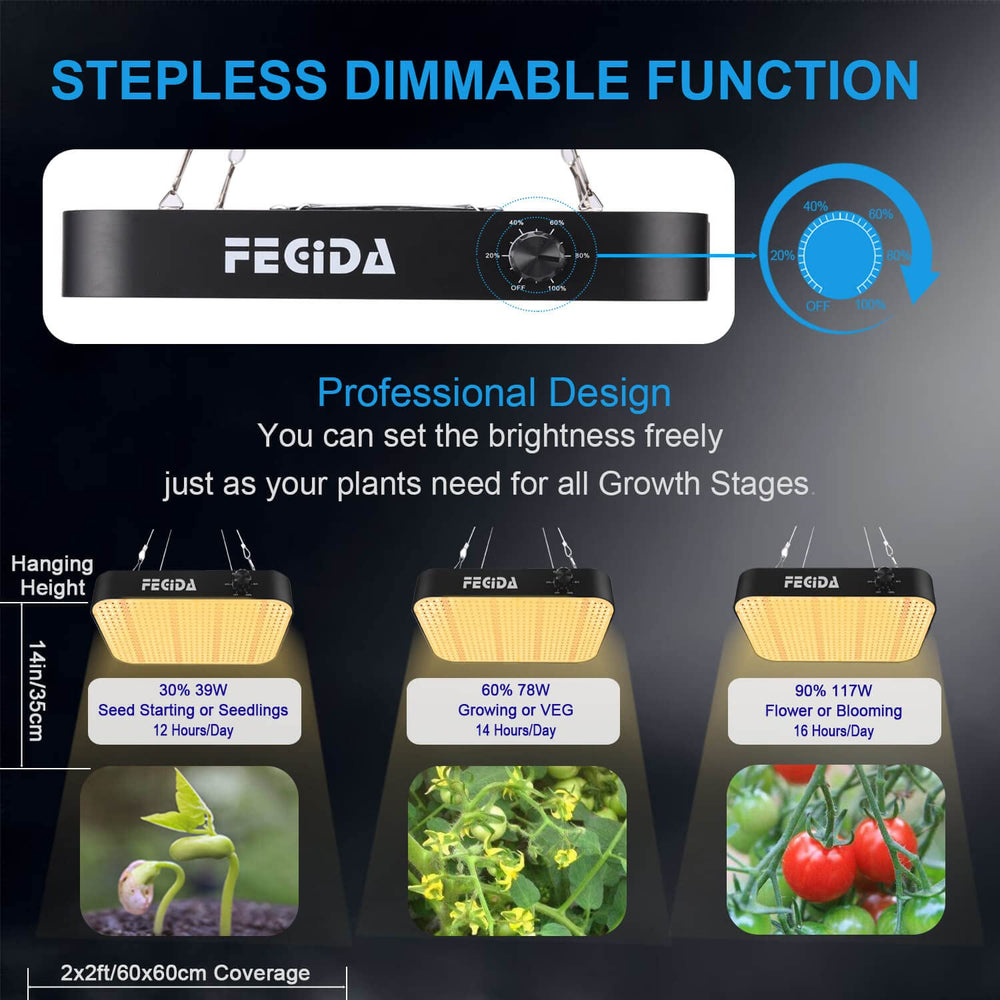 FECiDA LED Grow Light dimming knob close-up