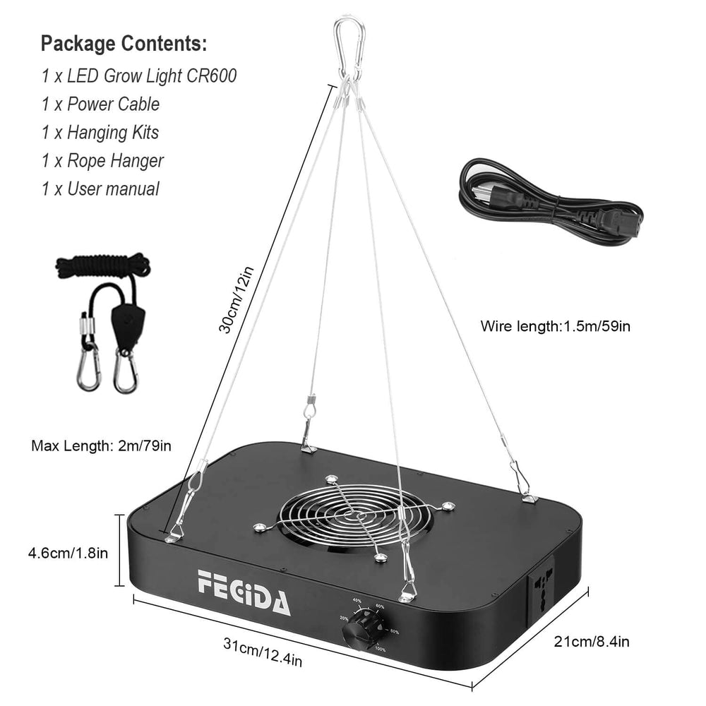 FECiDA LED Grow Light packaging showing product details