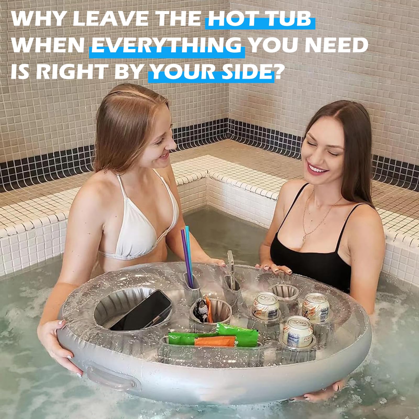 FEEBRIA Inflatable Pool Drink Holder inflated with air pump