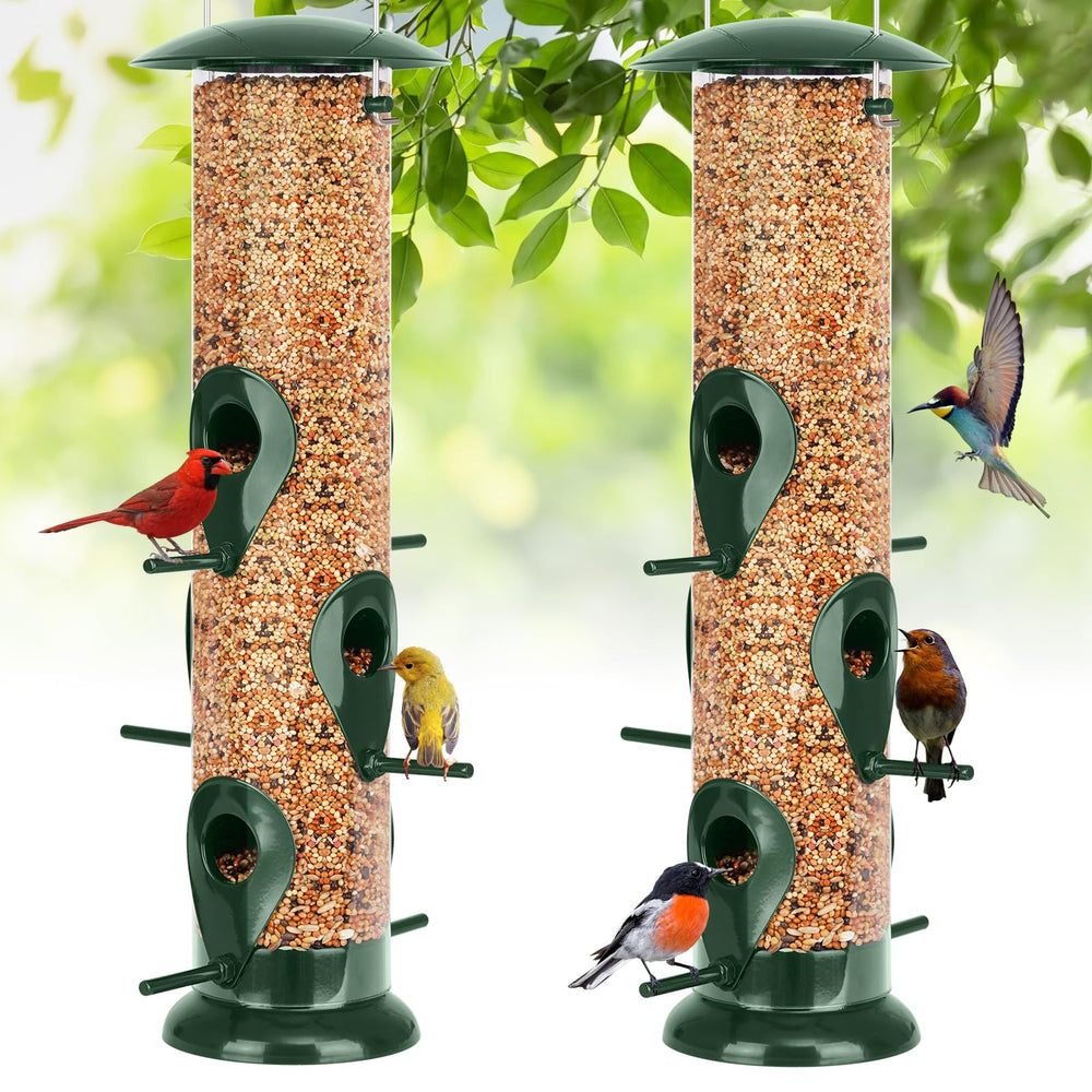 FEED GARDEN 13-inch green metal tube bird feeder front view