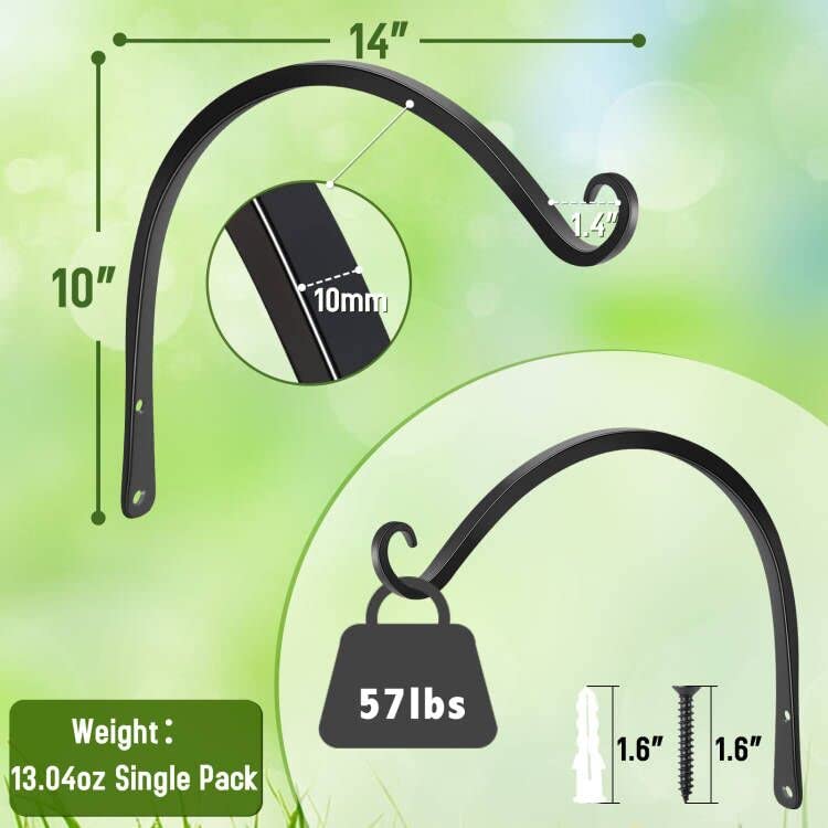 FEED GARDEN 14 Inch Wall Hook Plant Bracket with flower pot