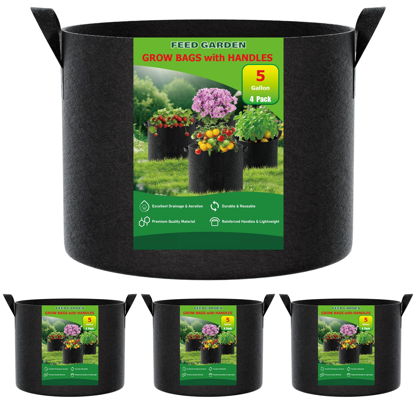 FEED GARDEN 5 Gallon Grow Bag black front view