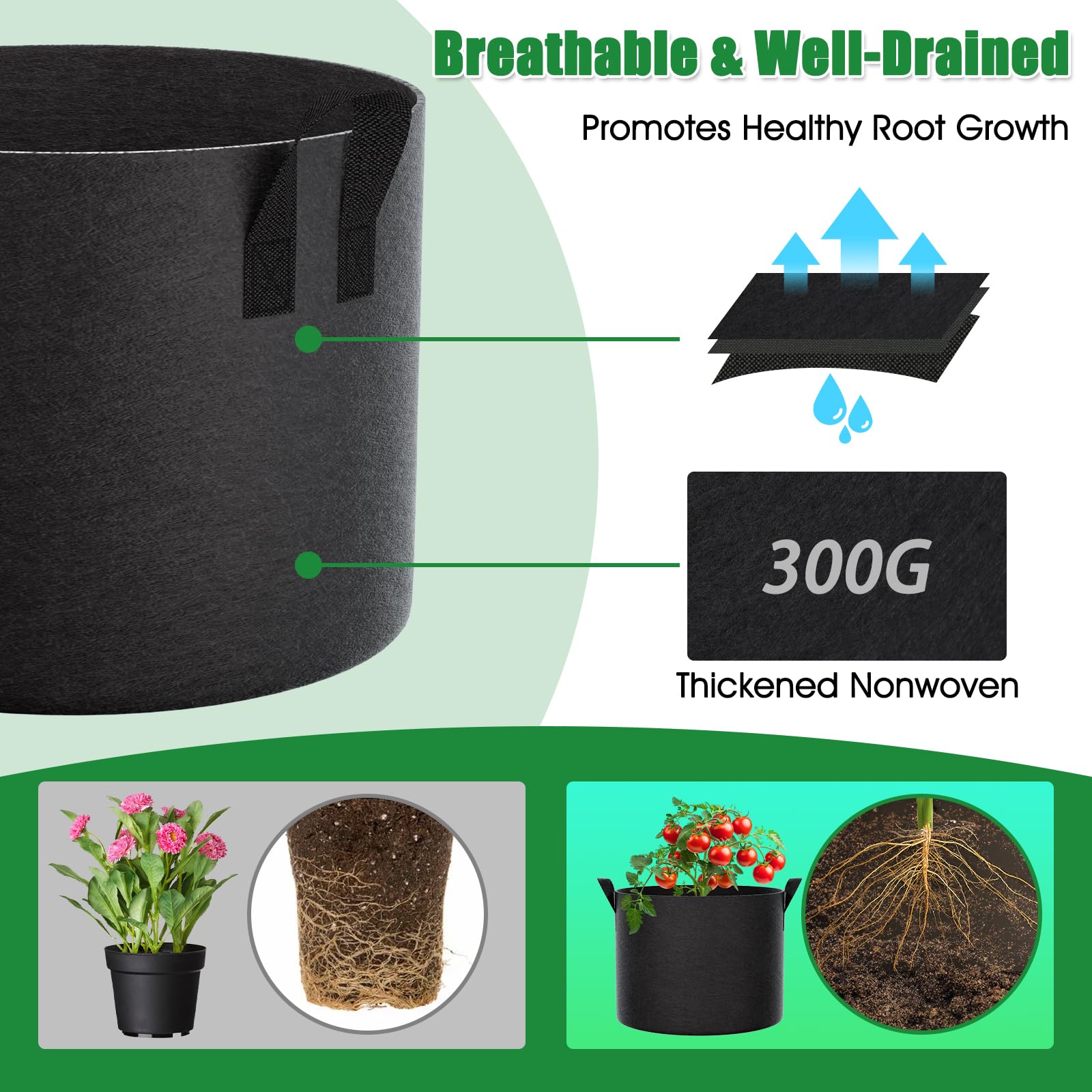 FEED GARDEN 5 Gallon Grow Bag side view showing double-stitched handles