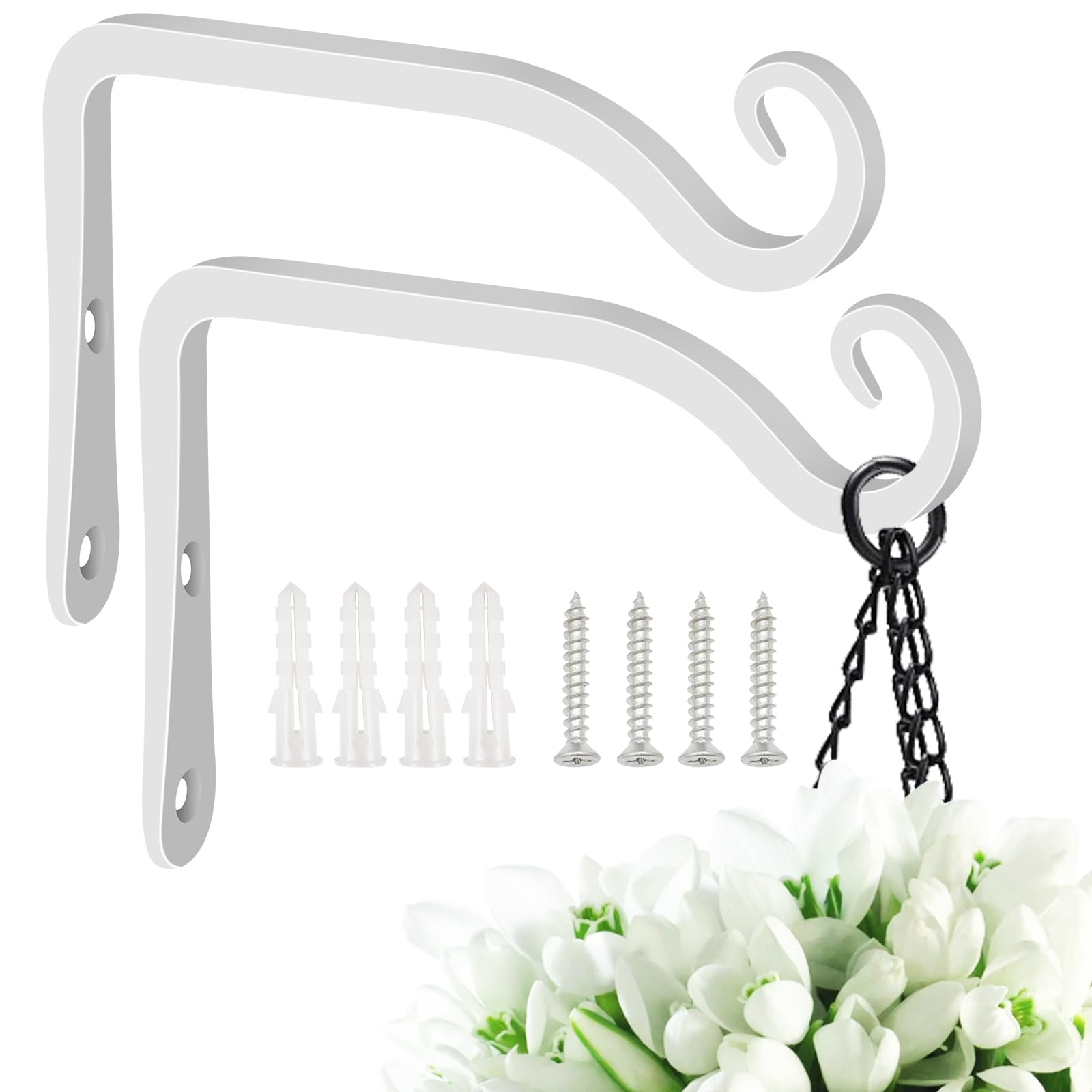 FEED GARDEN 6 Inch decorative iron wall hook in white, front view