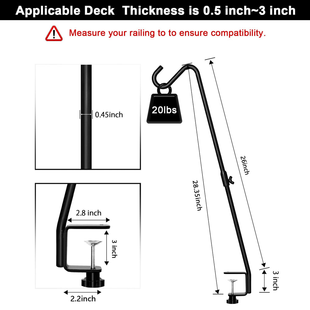 FEED GARDEN deck hooks holding flower baskets